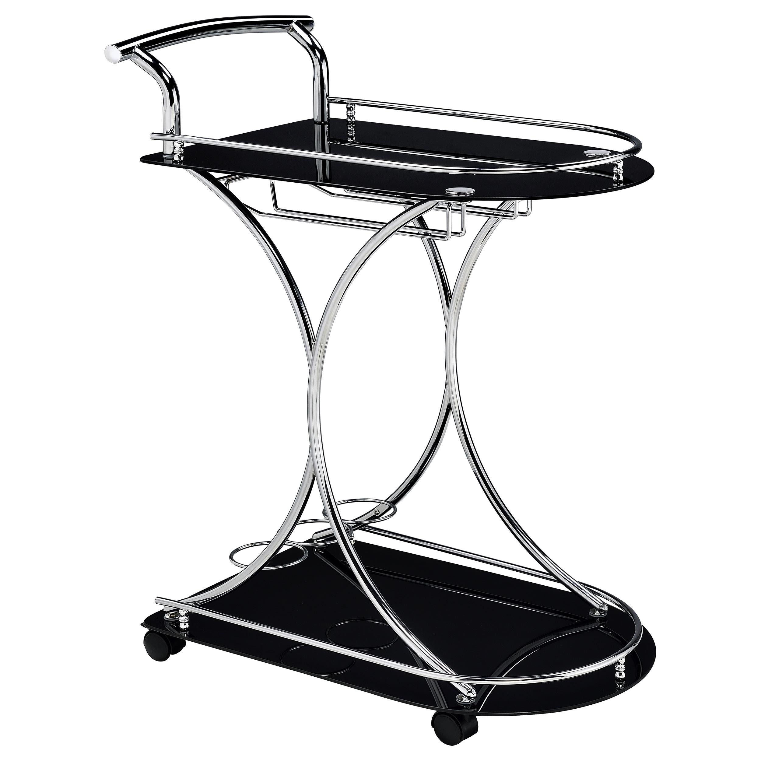Elfman 2-shelve Serving Cart Chrome and Black - Ideal Furniture (Fresno,CA)