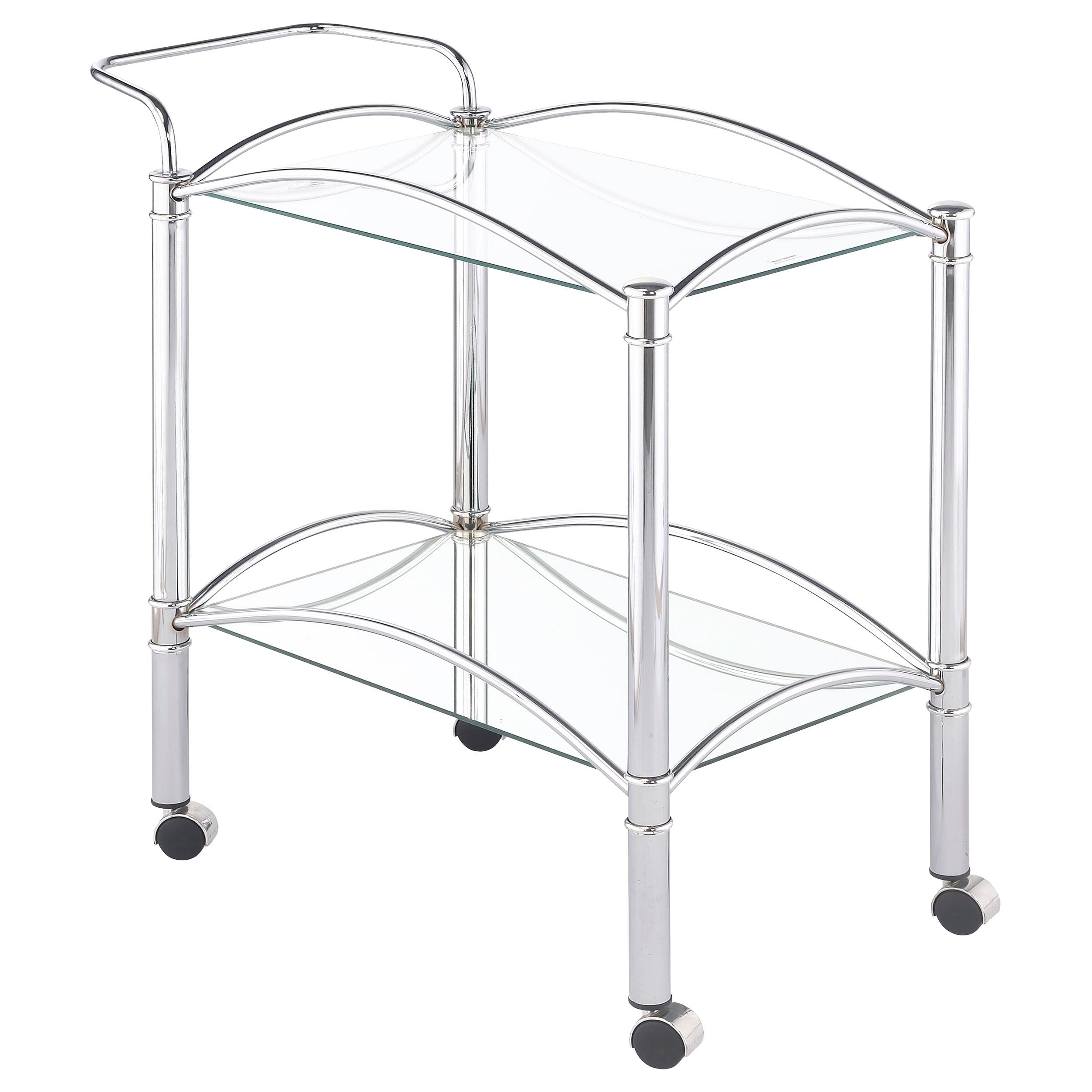 Shadix 2-tier Serving Cart with Glass Top Chrome and Clear - Ideal Furniture (Fresno,CA)