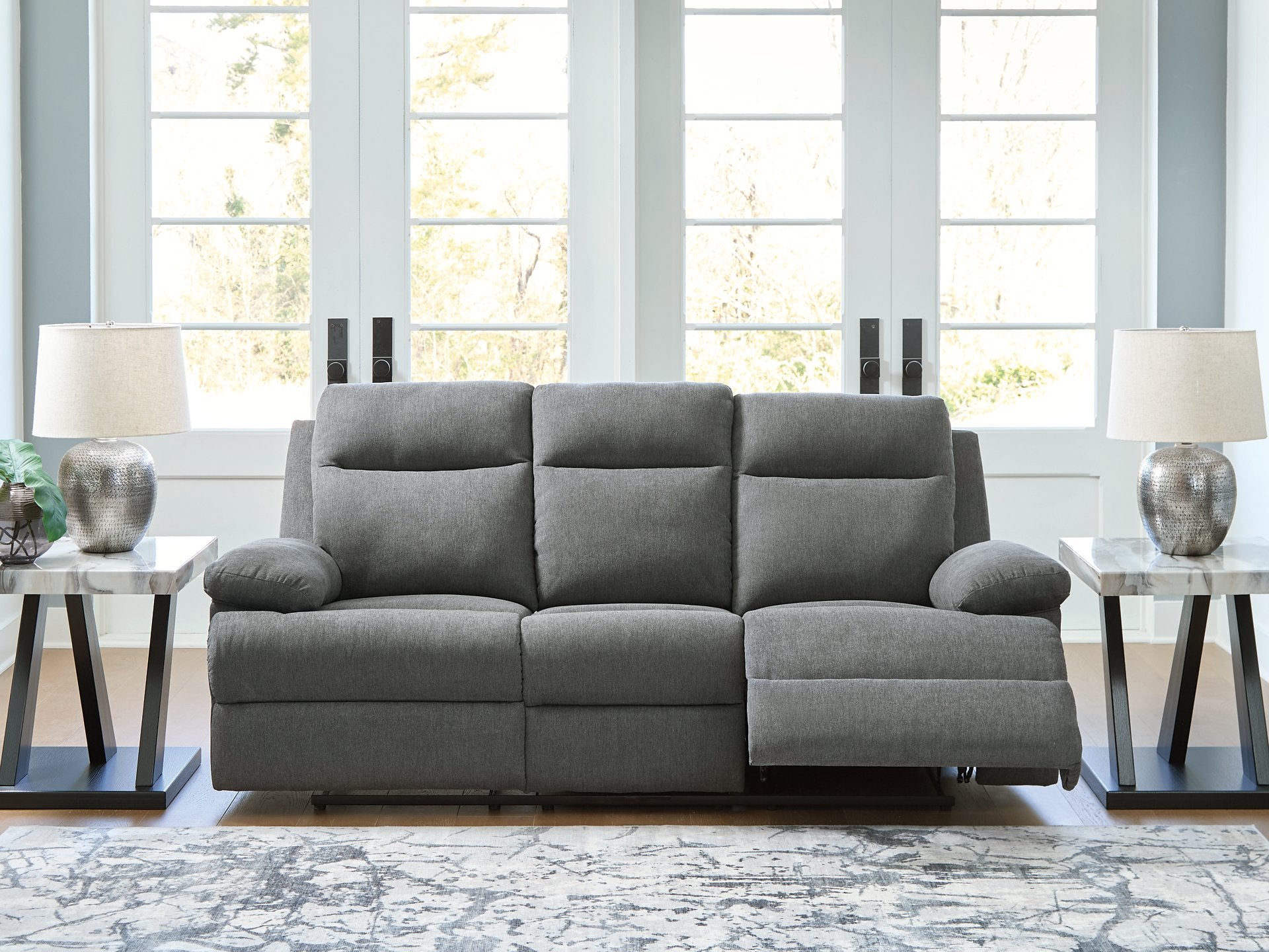 Side-Swipe Reclining Sofa with Drop Down Table - Ideal Furniture (Fresno,CA)