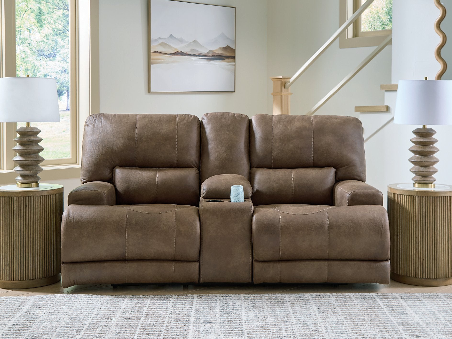 Beckley Place Power Reclining Loveseat with Console - Ideal Furniture (Fresno,CA)