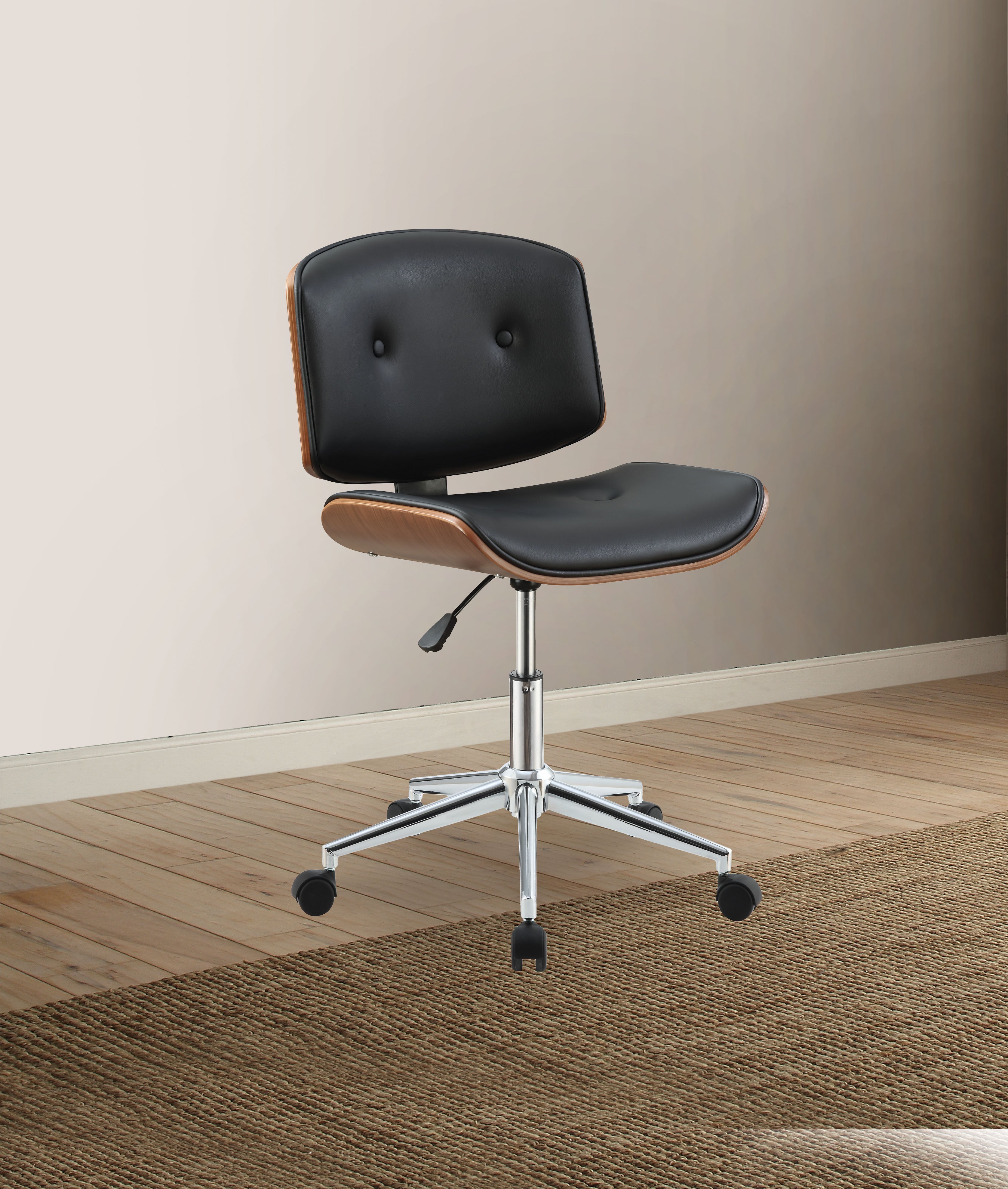 Camila Black PU & Walnut Office Chair - Ideal Furniture (Fresno,CA)