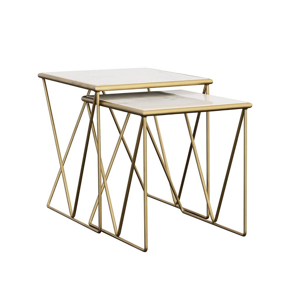 Bette 2-piece Nesting Table Set White and Gold - Ideal Furniture (Fresno,CA)