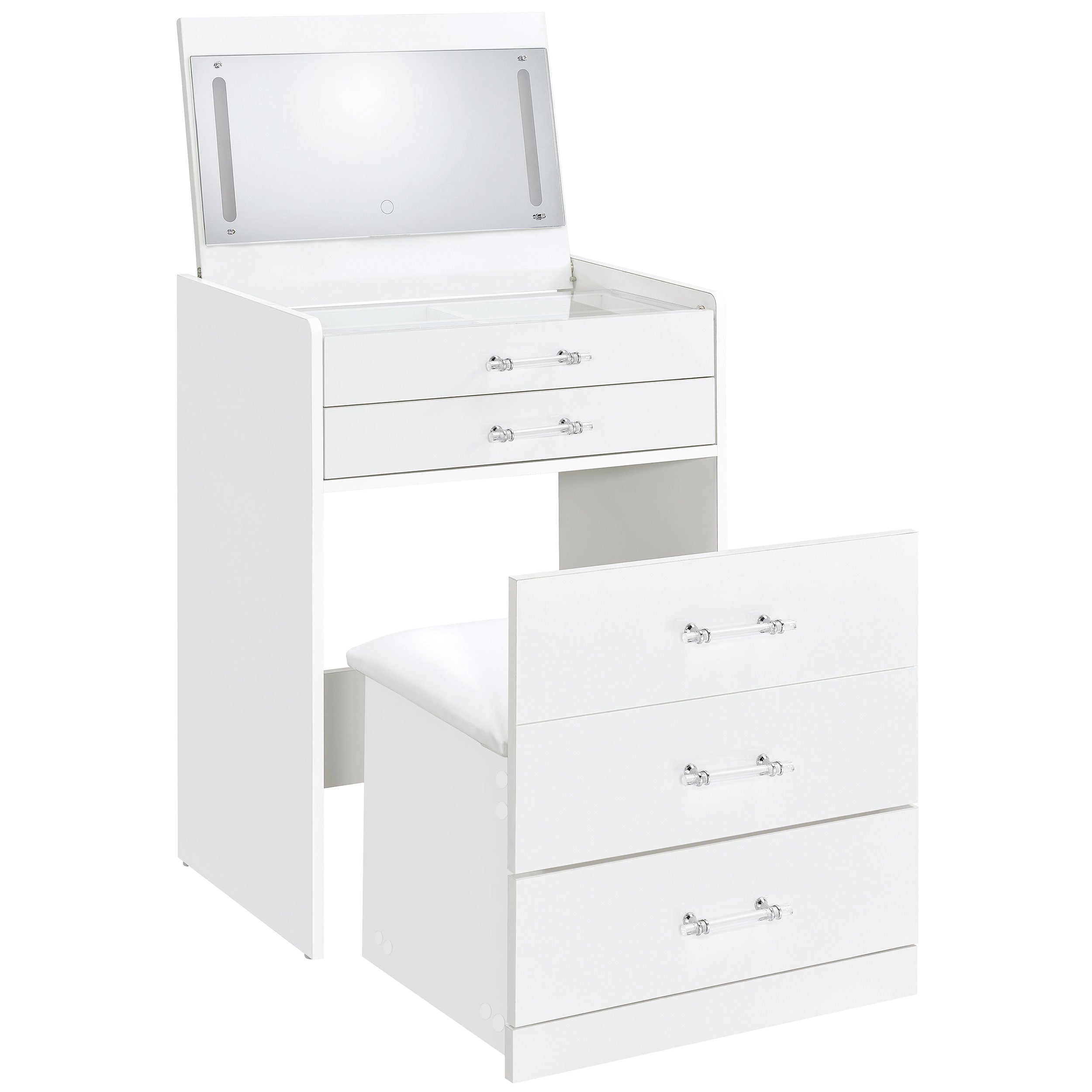 Danbury Makeup Vanity Table with LED Mirror and Stool - Ideal Furniture (Fresno,CA)