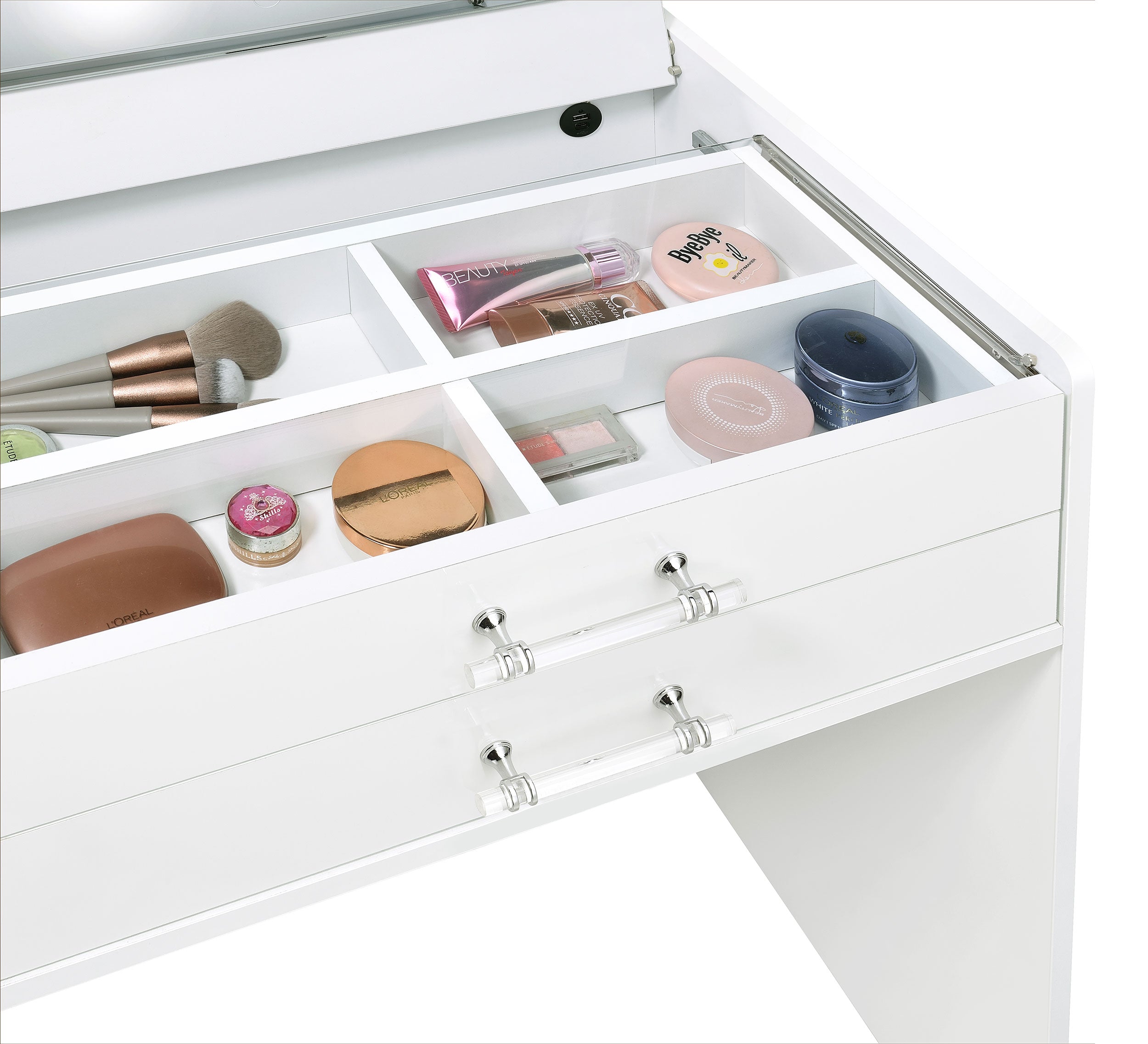 Danbury Makeup Vanity Table with LED Mirror and Stool - Ideal Furniture (Fresno,CA)