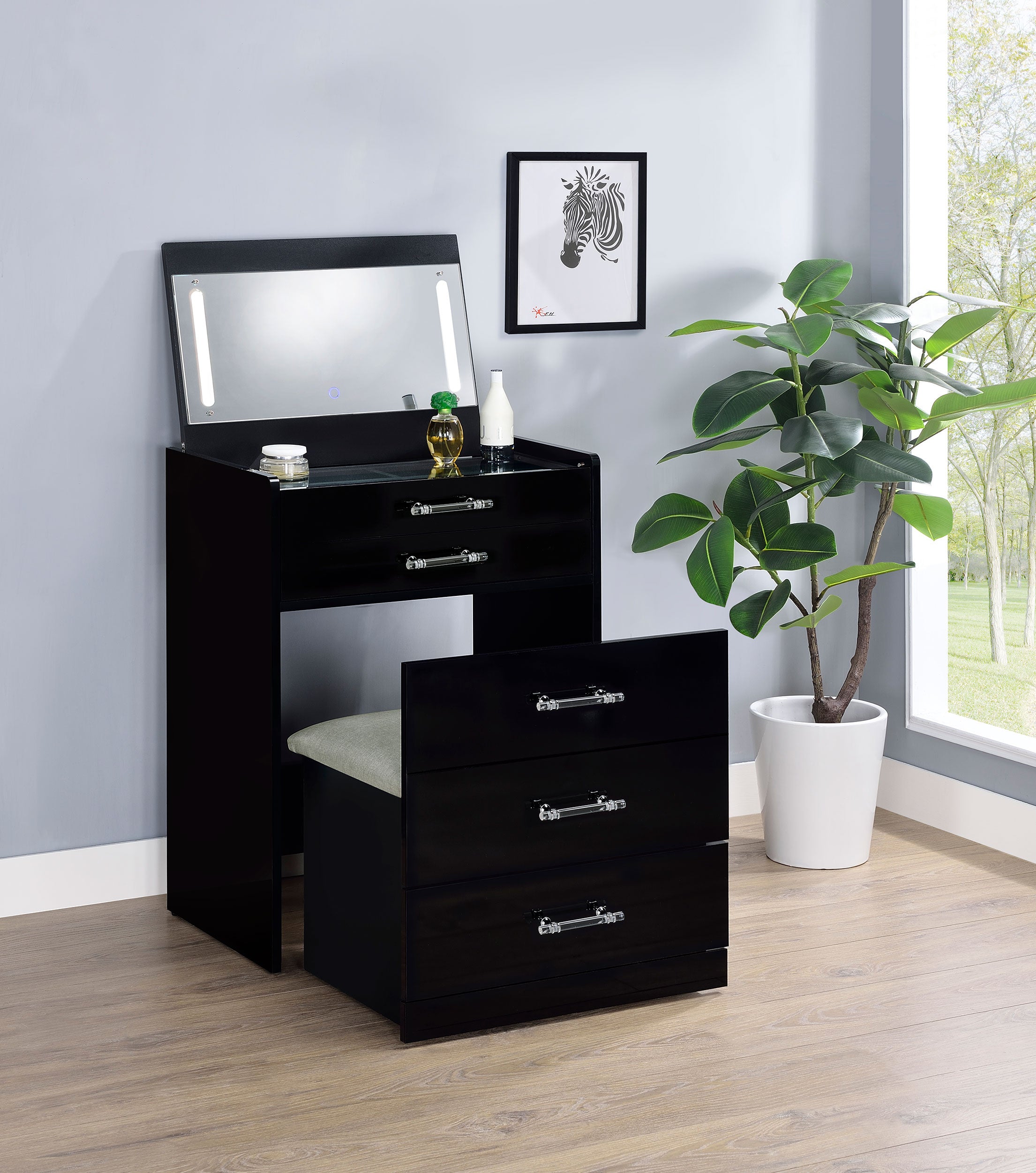 Danbury Makeup Vanity Table with LED Mirror and Stool - Ideal Furniture (Fresno,CA)