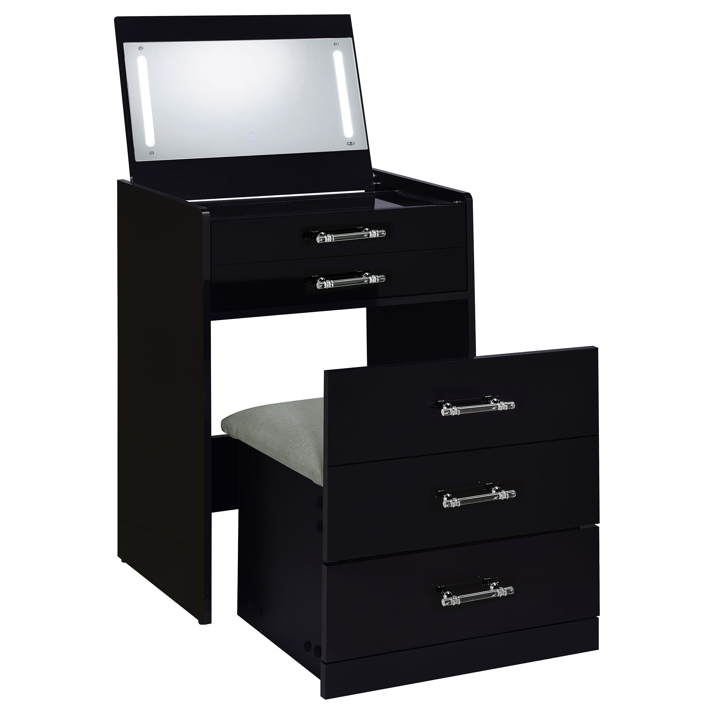 Danbury Makeup Vanity Table with LED Mirror and Stool - Ideal Furniture (Fresno,CA)
