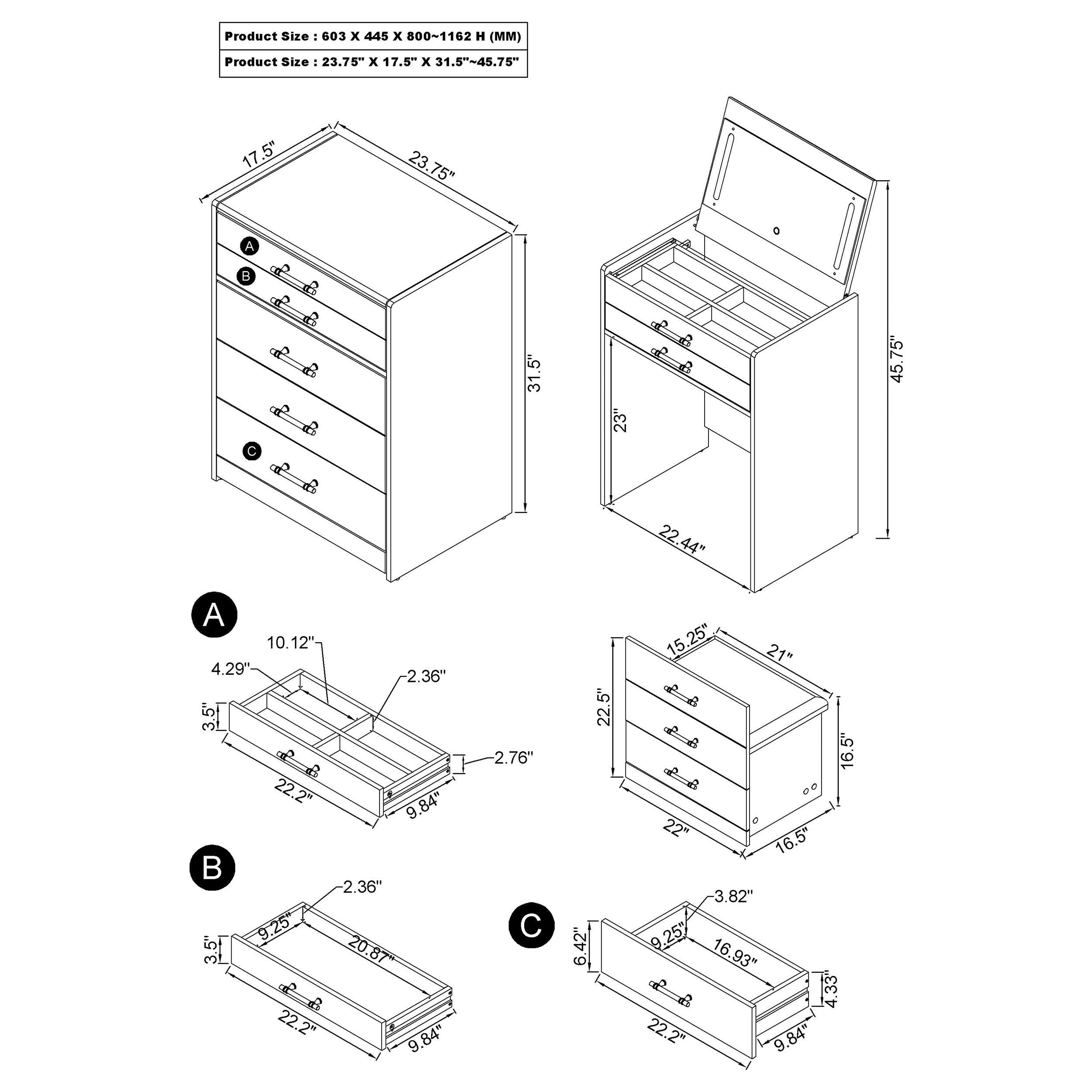 Danbury Makeup Vanity Table with LED Mirror and Stool - Ideal Furniture (Fresno,CA)