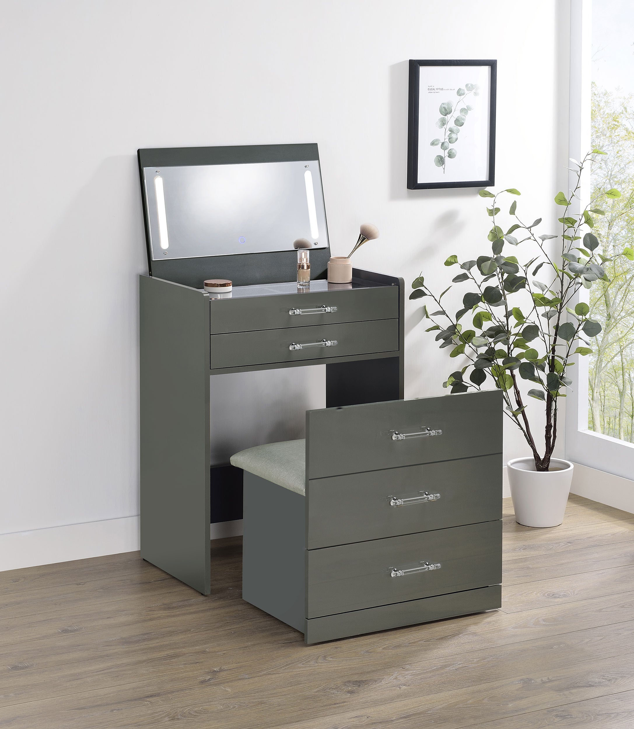 Danbury Makeup Vanity Table with LED Mirror and Stool - Ideal Furniture (Fresno,CA)