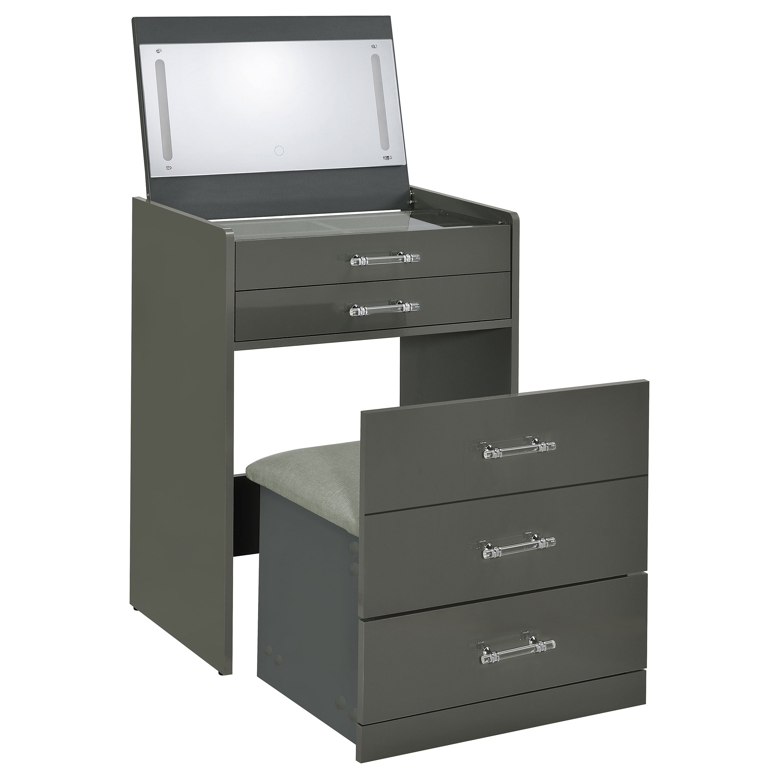 Danbury Makeup Vanity Table with LED Mirror and Stool - Ideal Furniture (Fresno,CA)