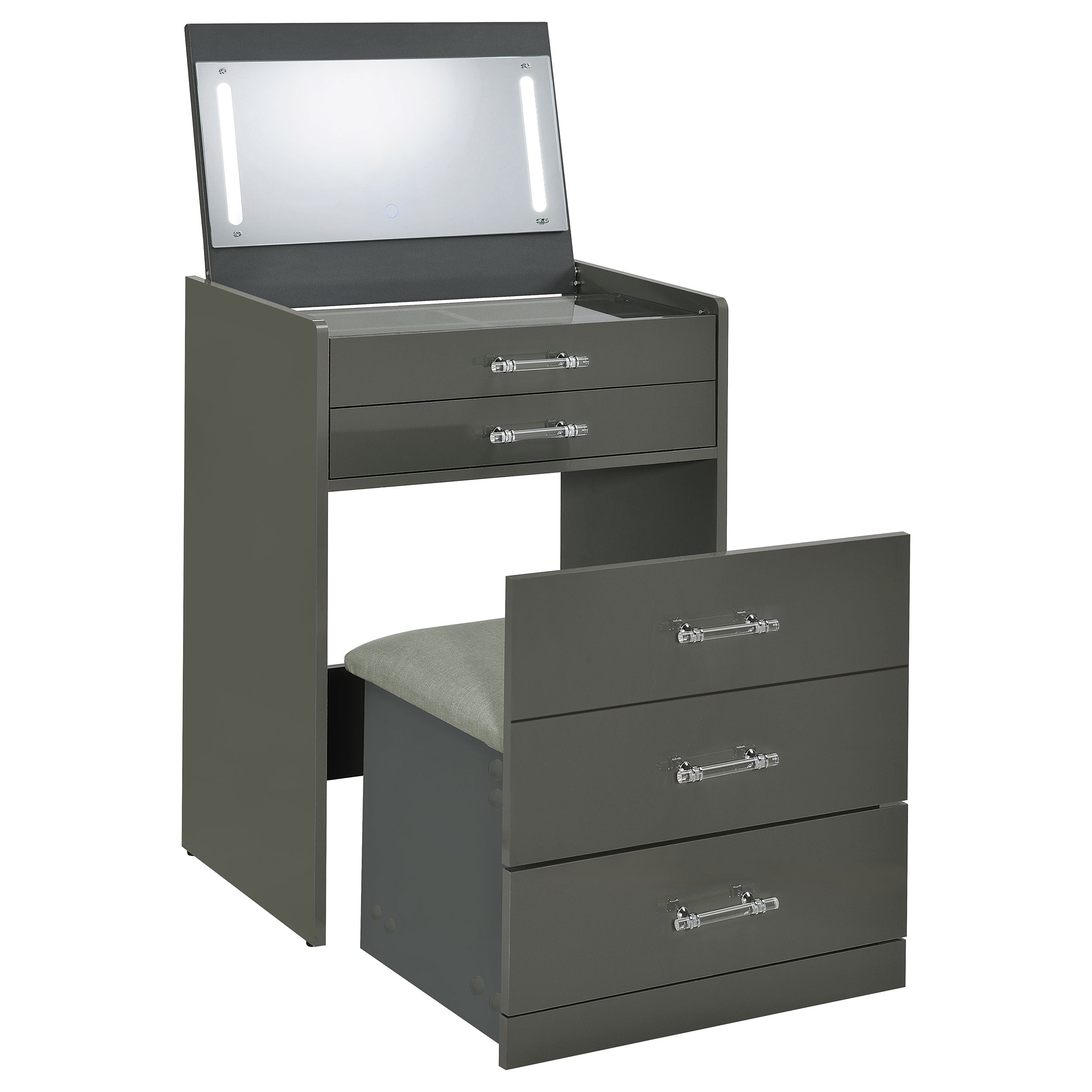 Danbury Makeup Vanity Table with LED Mirror and Stool - Ideal Furniture (Fresno,CA)