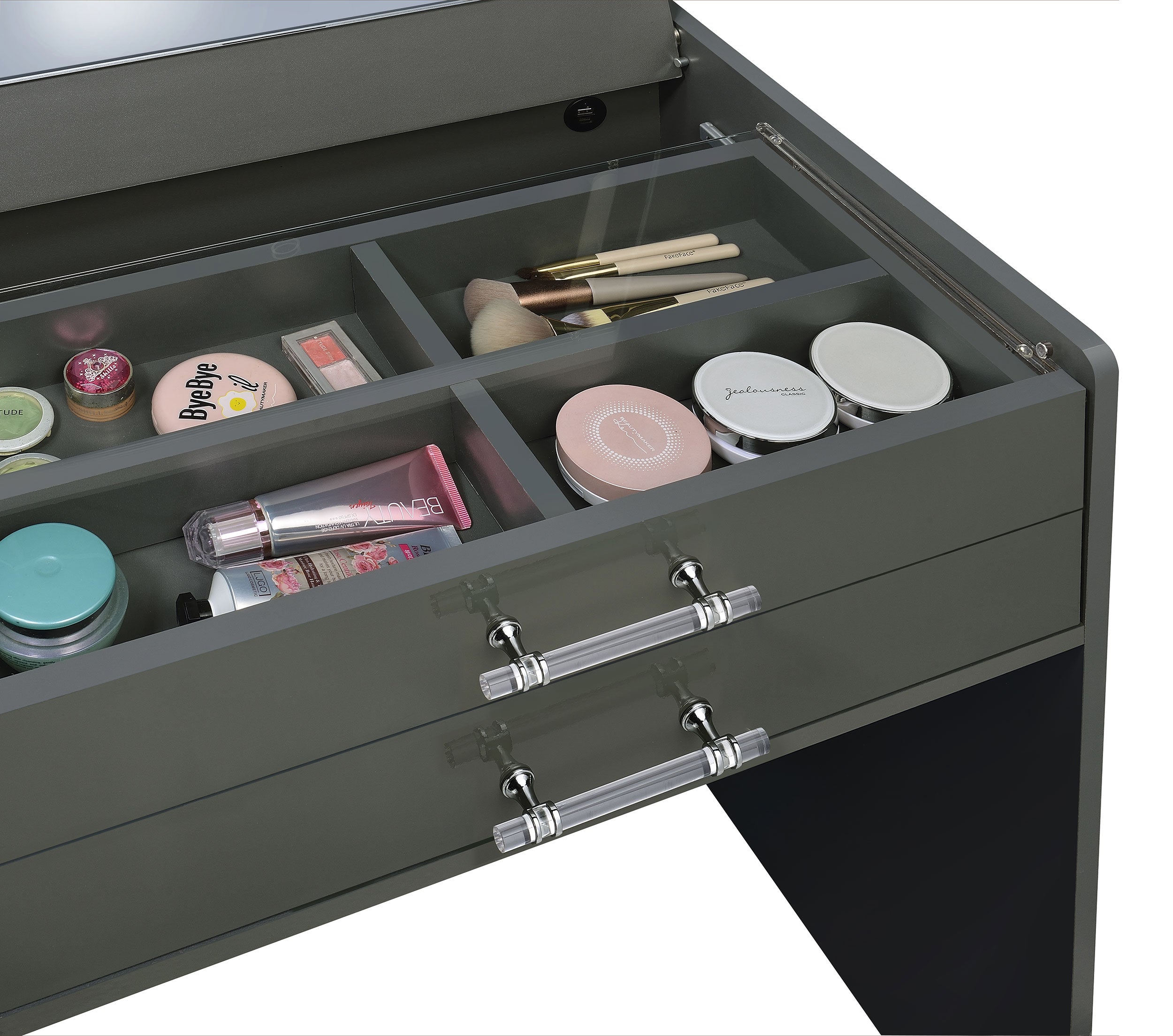 Danbury Makeup Vanity Table with LED Mirror and Stool - Ideal Furniture (Fresno,CA)