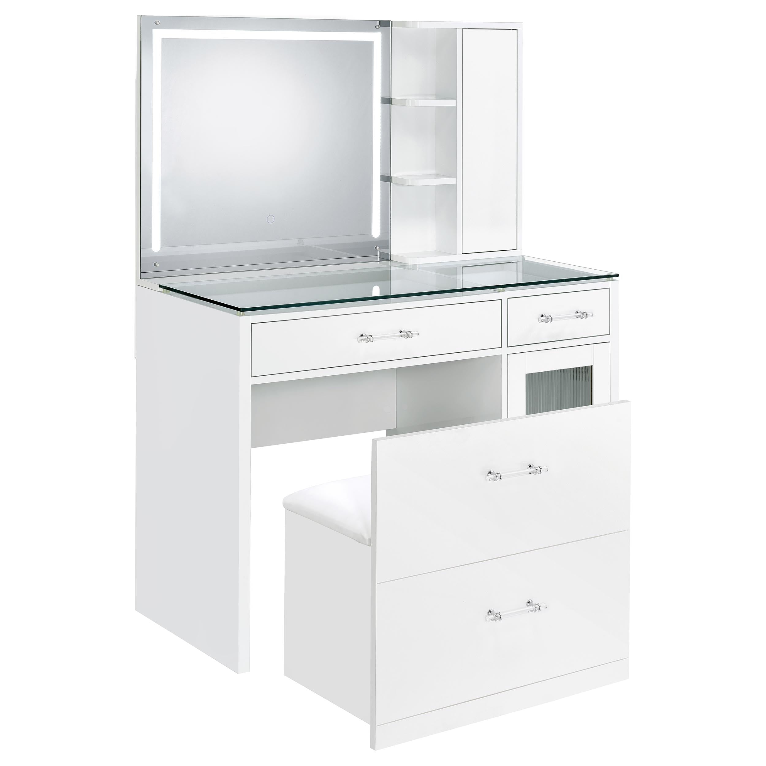 Flora Makeup Vanity Table with LED Mirror and Stool - Ideal Furniture (Fresno,CA)