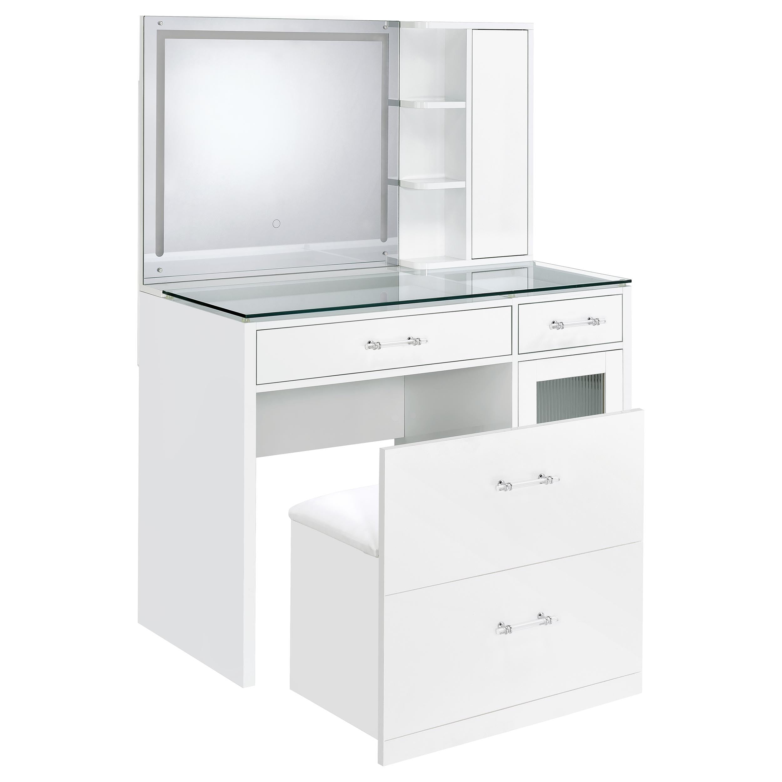 Flora Makeup Vanity Table with LED Mirror and Stool - Ideal Furniture (Fresno,CA)