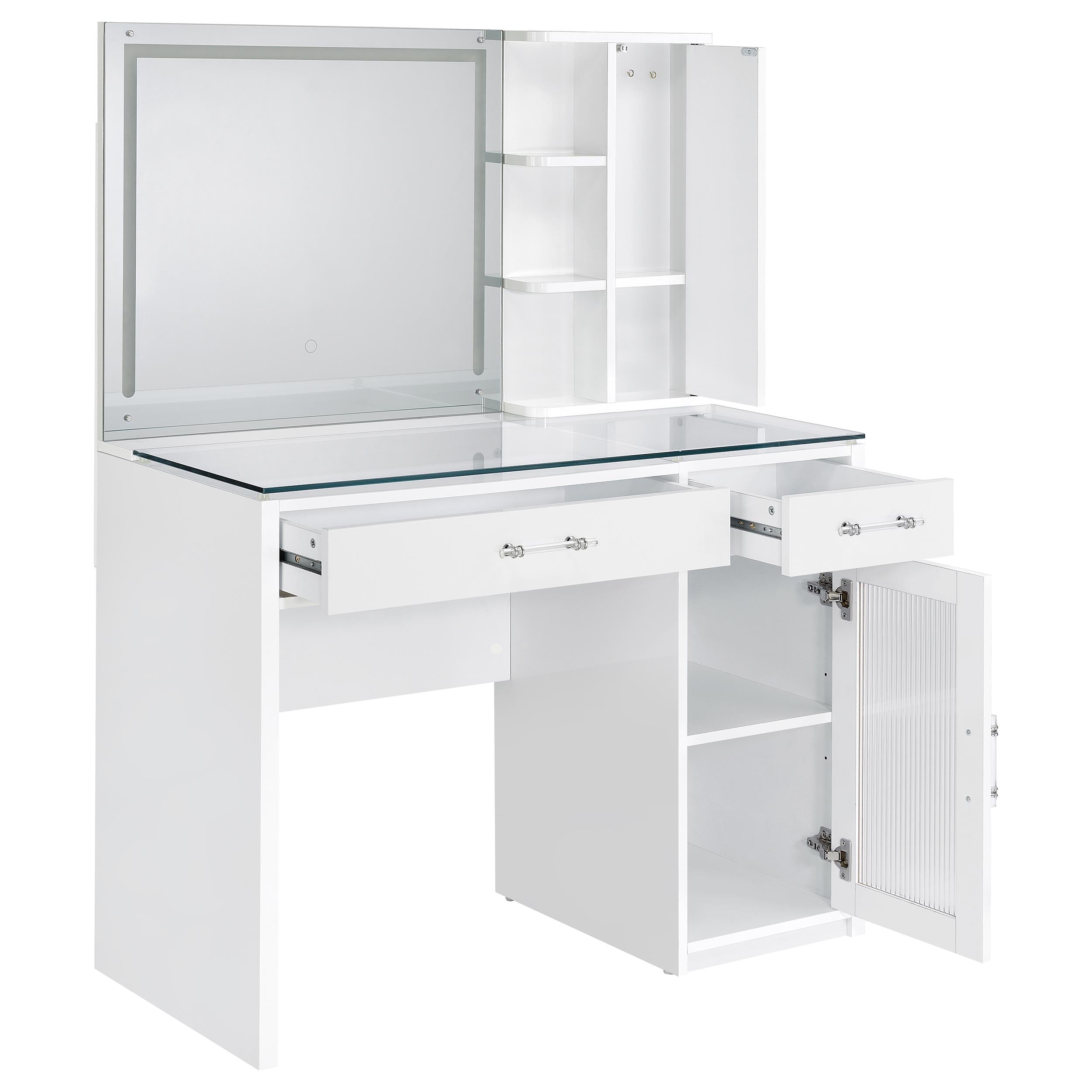 Flora Makeup Vanity Table with LED Mirror and Stool - Ideal Furniture (Fresno,CA)