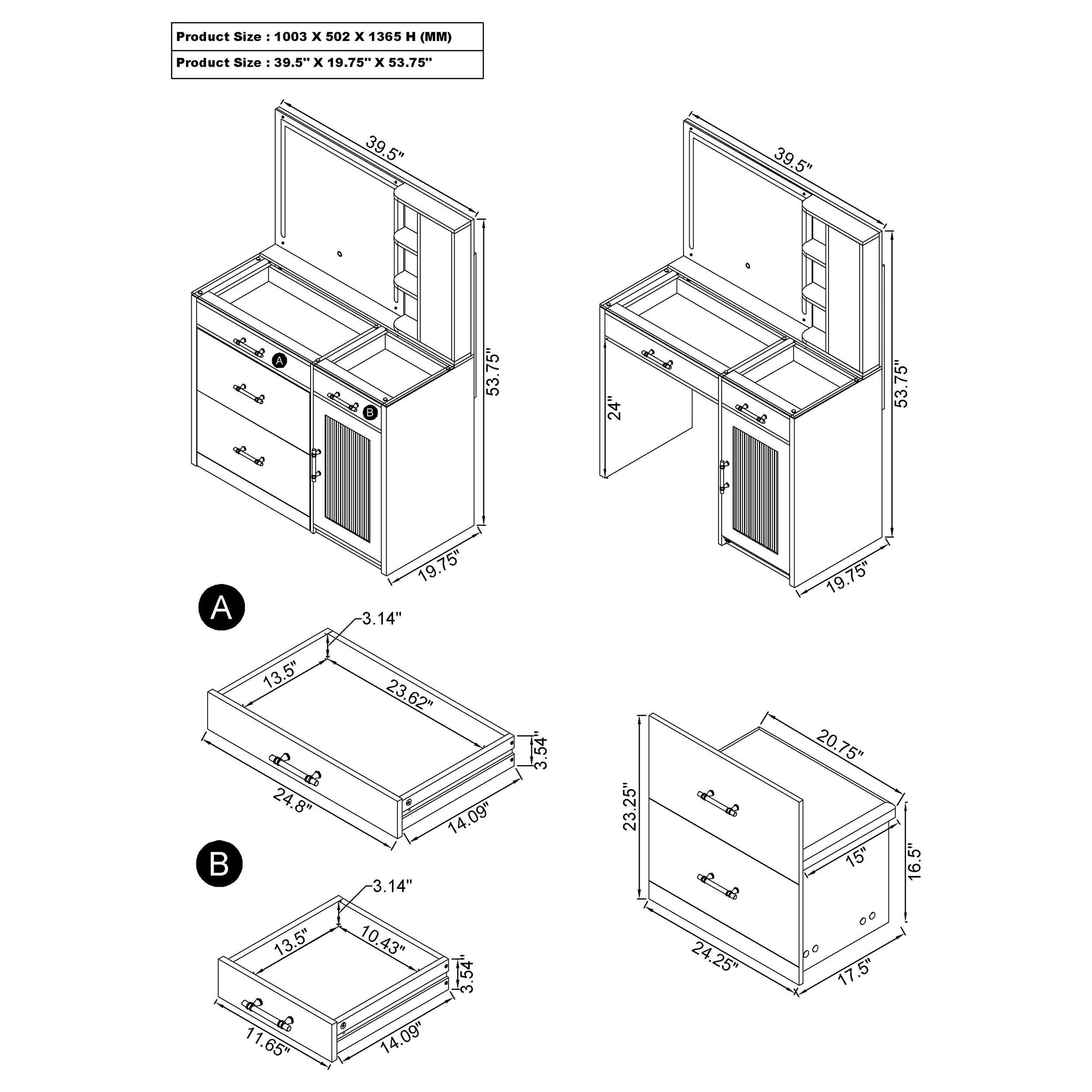 Flora Makeup Vanity Table with LED Mirror and Stool - Ideal Furniture (Fresno,CA)