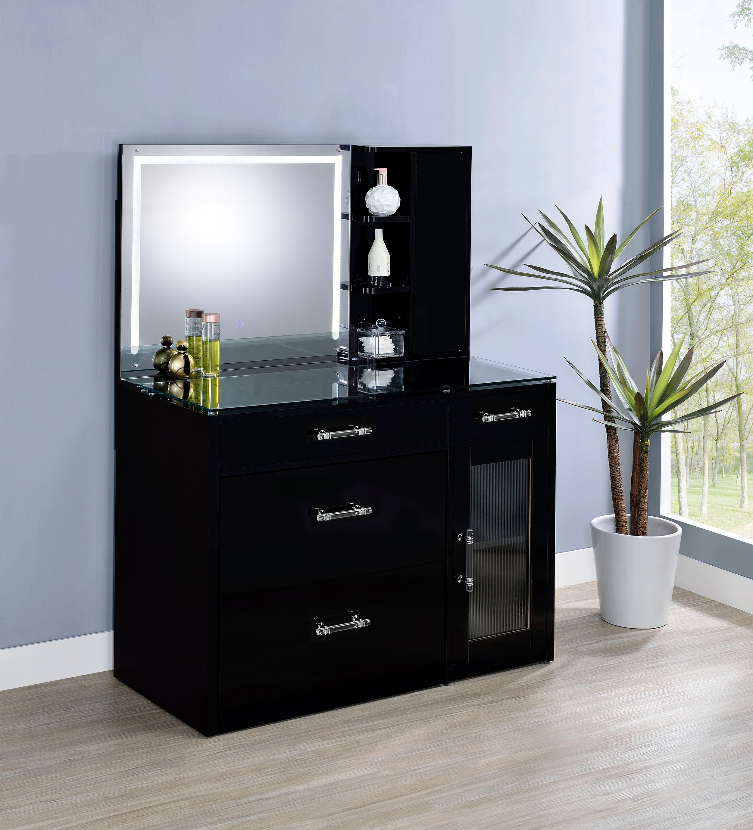 Flora Makeup Vanity Table with LED Mirror and Stool - Ideal Furniture (Fresno,CA)