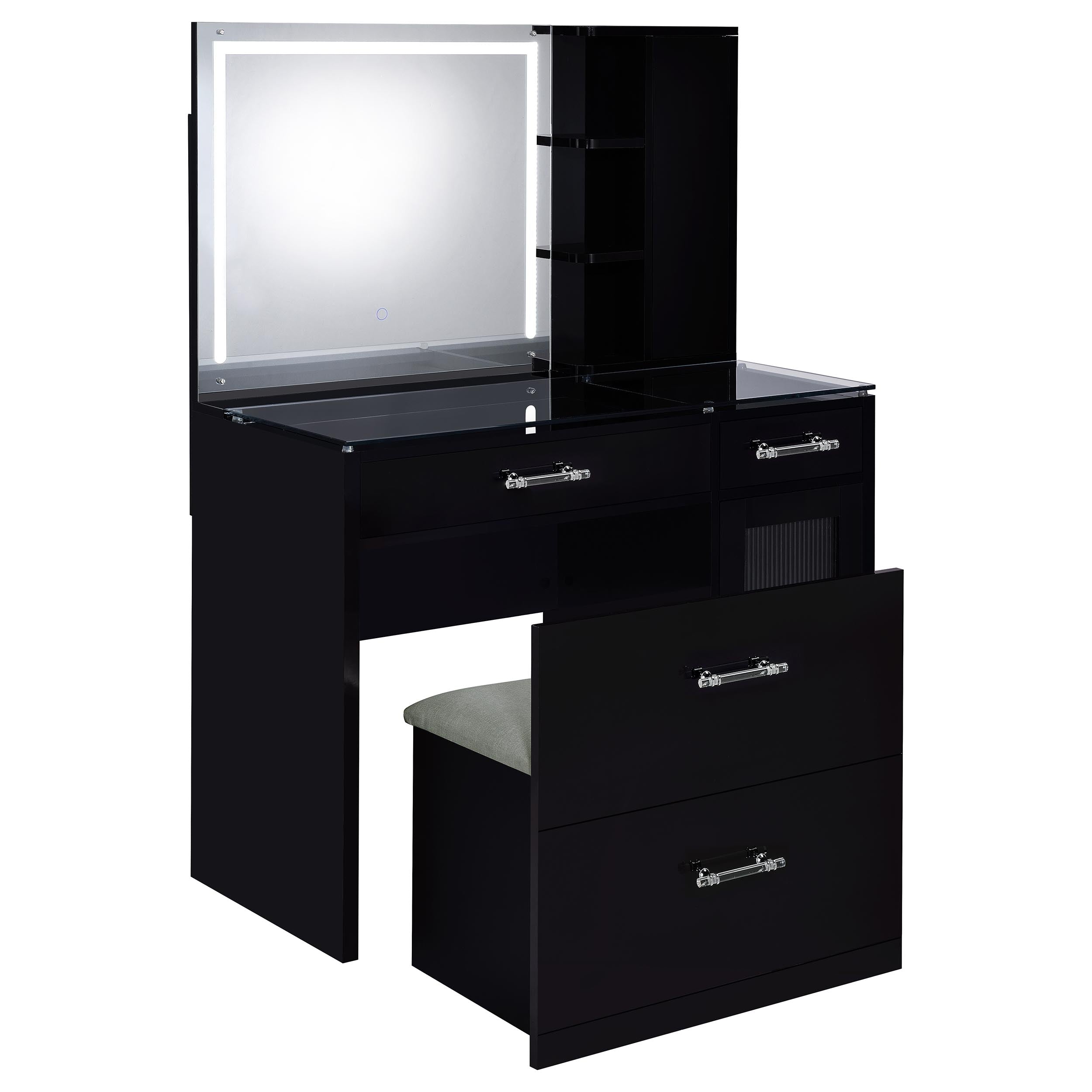 Flora Makeup Vanity Table with LED Mirror and Stool - Ideal Furniture (Fresno,CA)