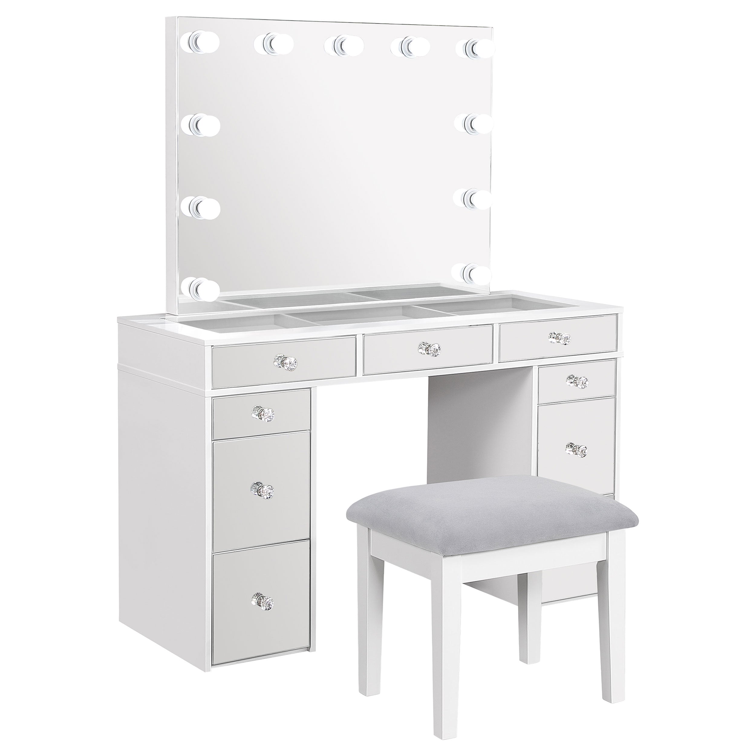 Regina Makeup Vanity Table with LED Mirror and Stool - Ideal Furniture (Fresno,CA)