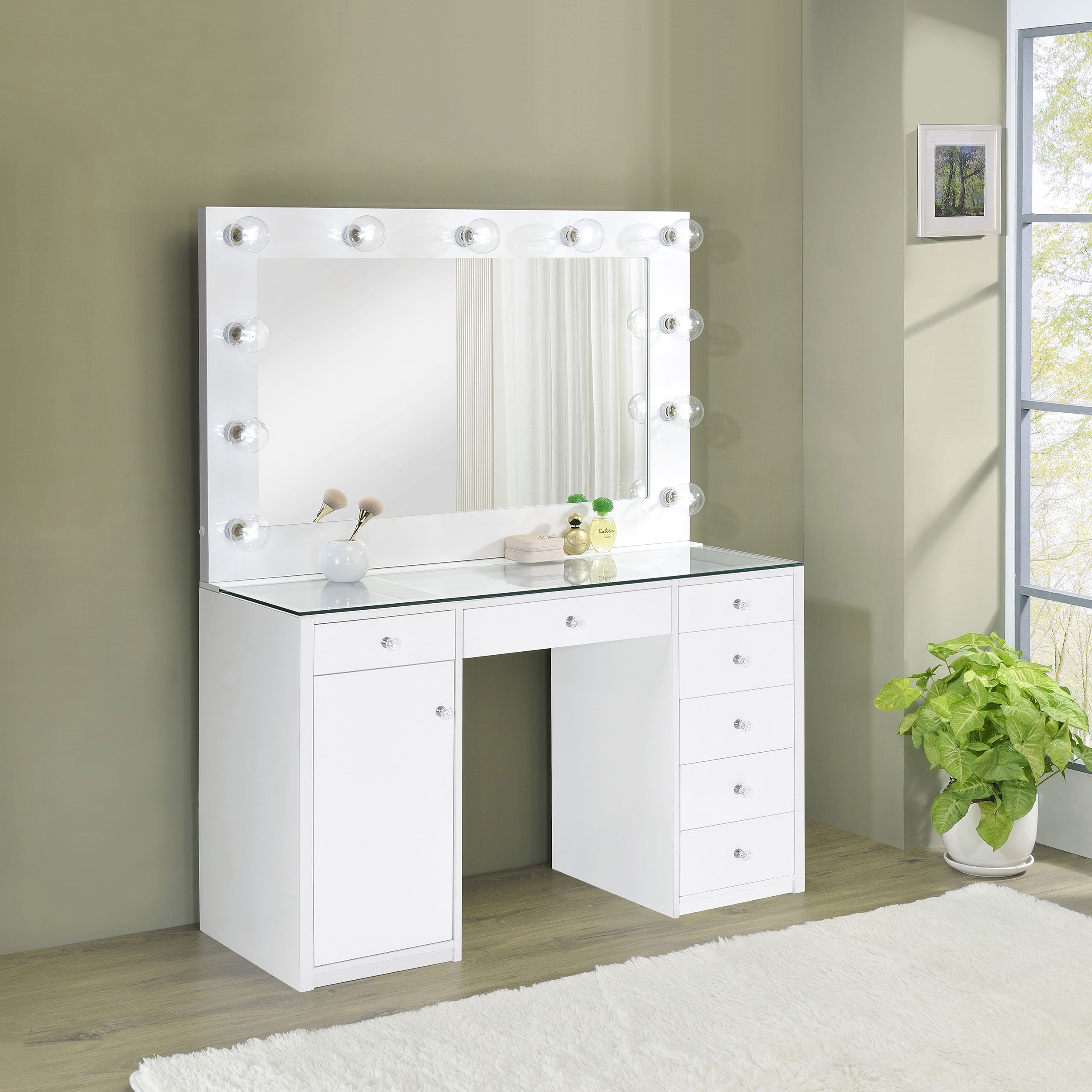 Acena Makeup Vanity Table with LED Mirror - Ideal Furniture (Fresno,CA)