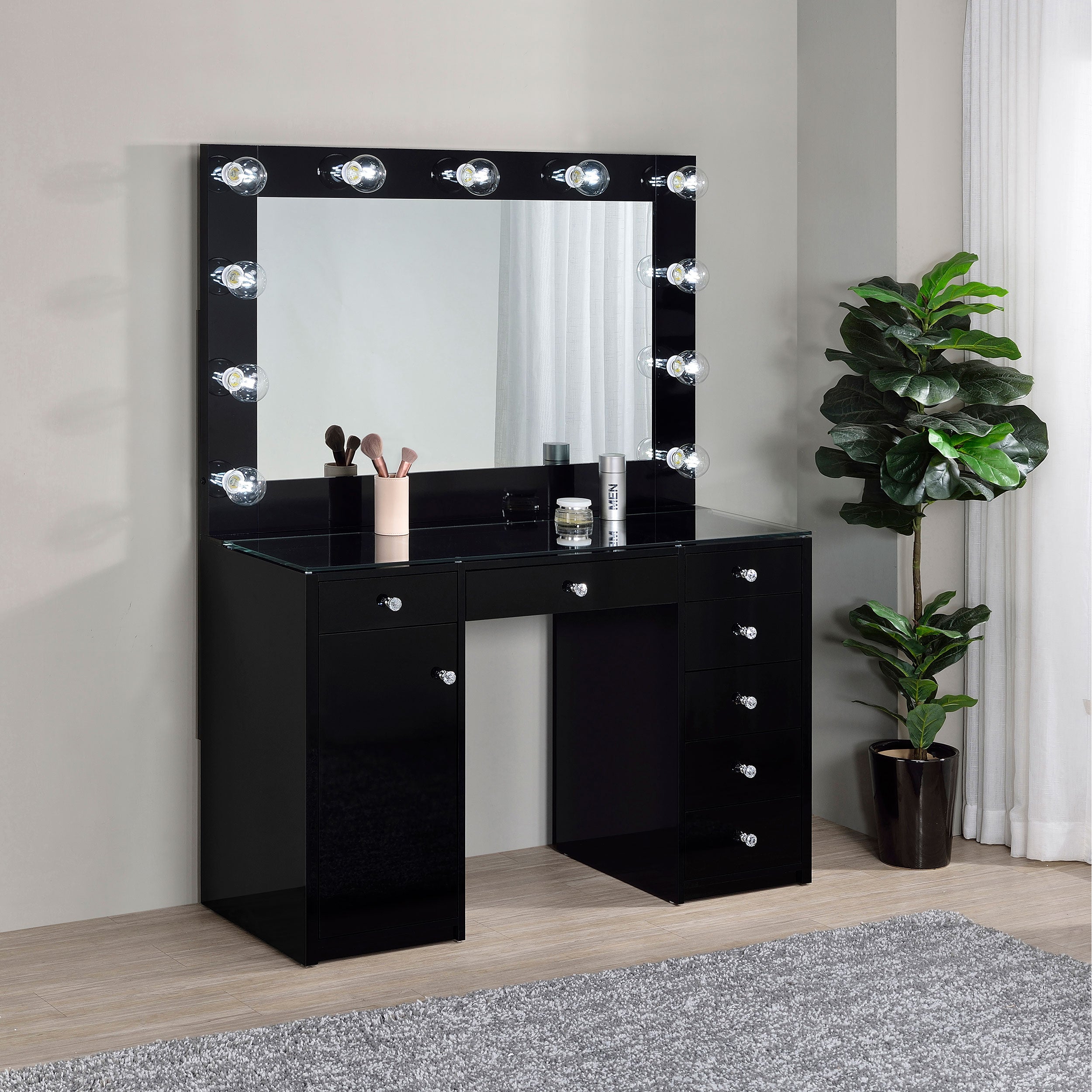 Acena Makeup Vanity Table with LED Mirror - Ideal Furniture (Fresno,CA)