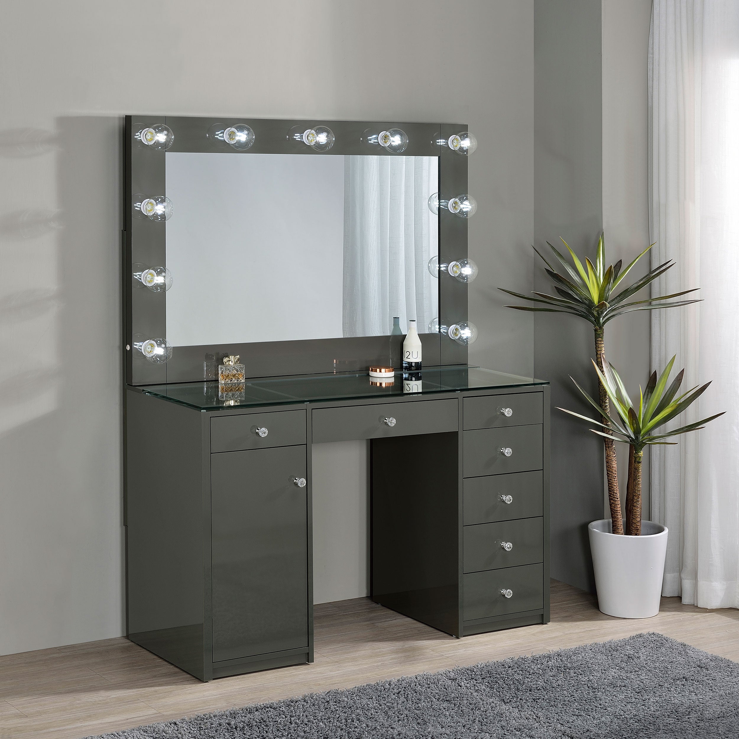 Acena Makeup Vanity Table with LED Mirror - Ideal Furniture (Fresno,CA)