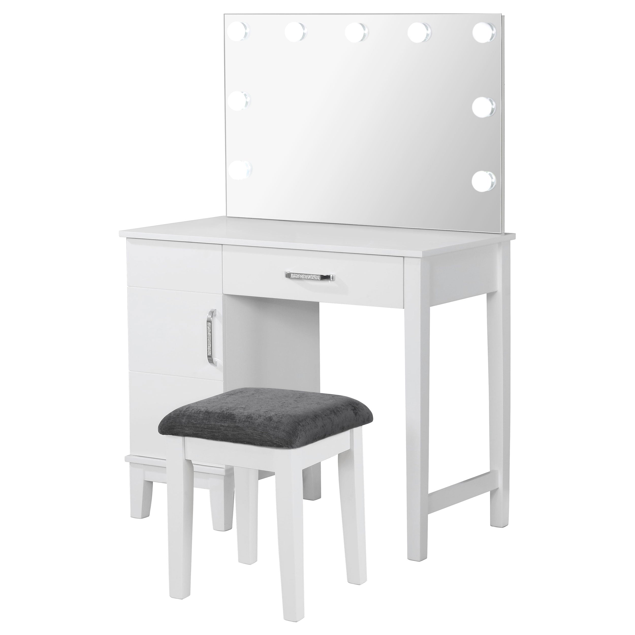 Elijah Makeup Vanity Table with LED Mirror and Stool - Ideal Furniture (Fresno,CA)
