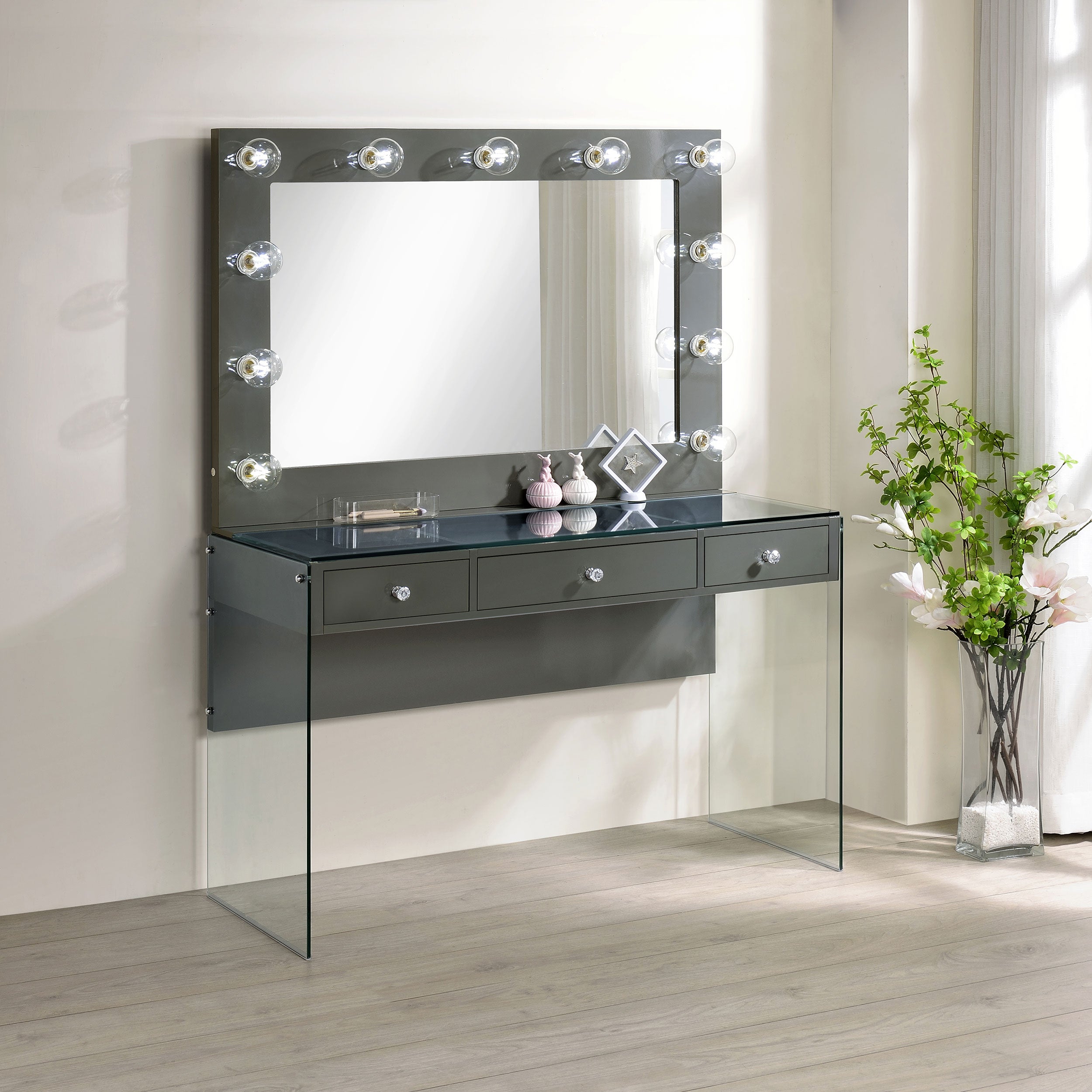 Afshan Makeup Vanity Table with LED Mirror - Ideal Furniture (Fresno,CA)