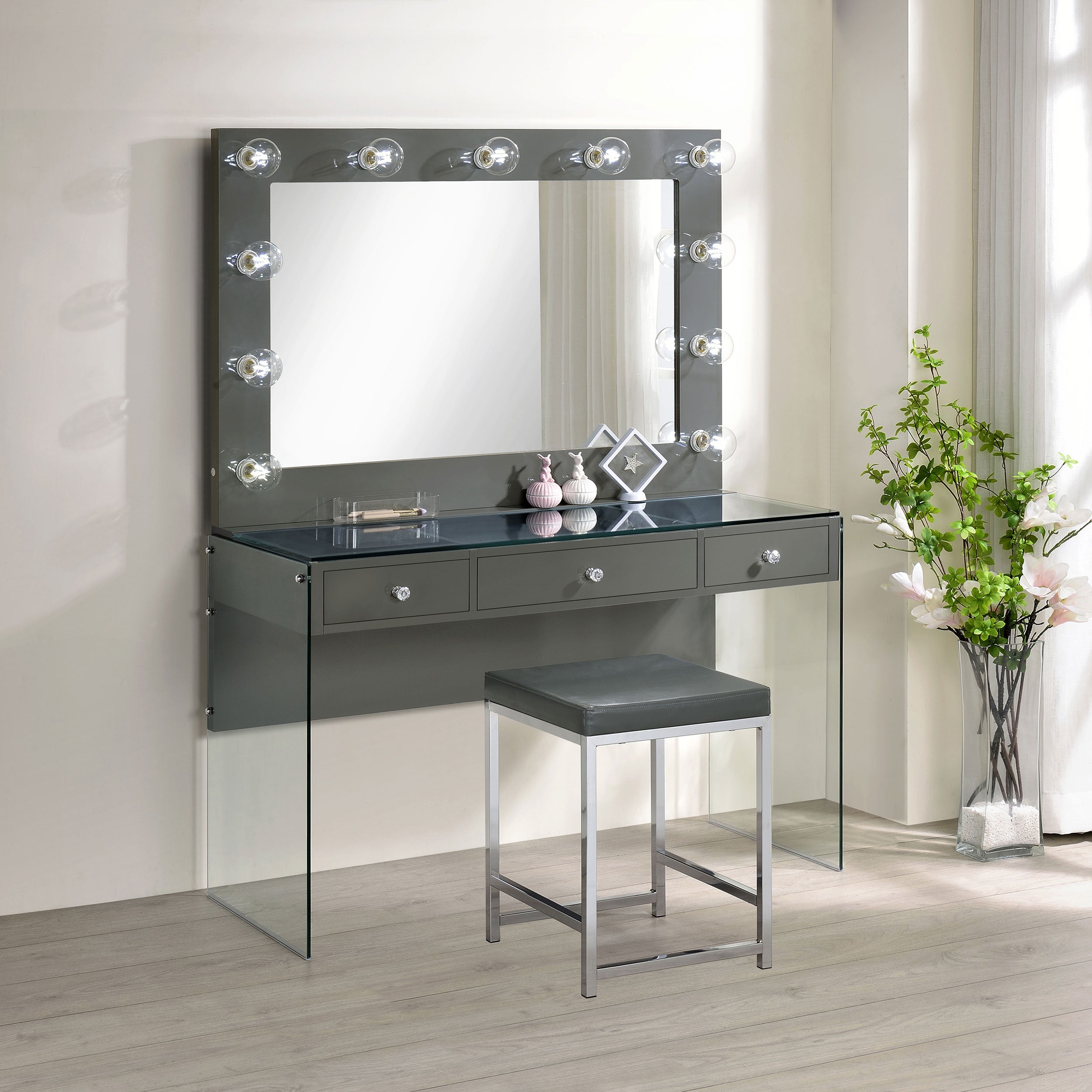 Afshan Makeup Vanity Table with LED Mirror - Ideal Furniture (Fresno,CA)
