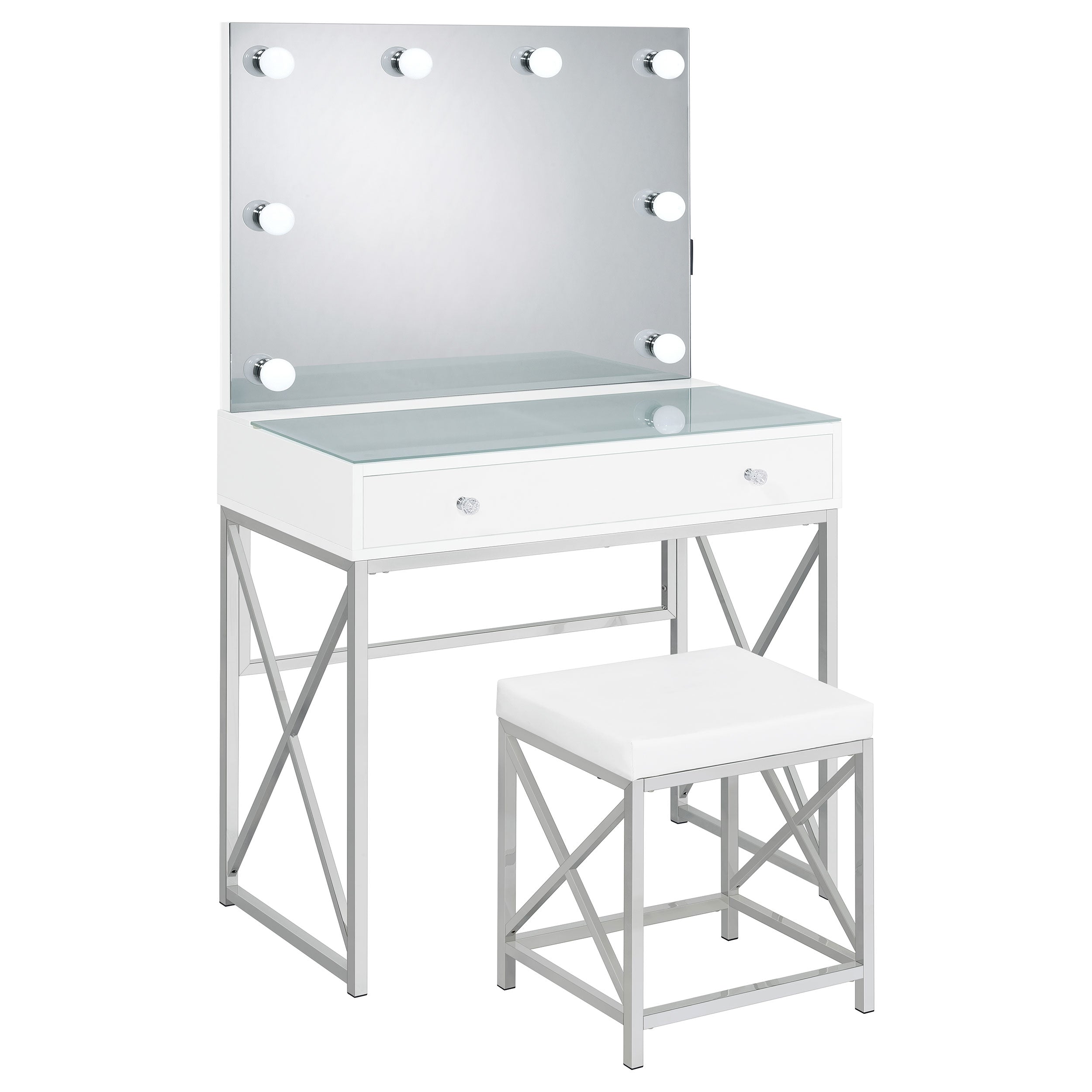 Eliza Makeup Vanity Table with LED Mirror and Stool - Ideal Furniture (Fresno,CA)