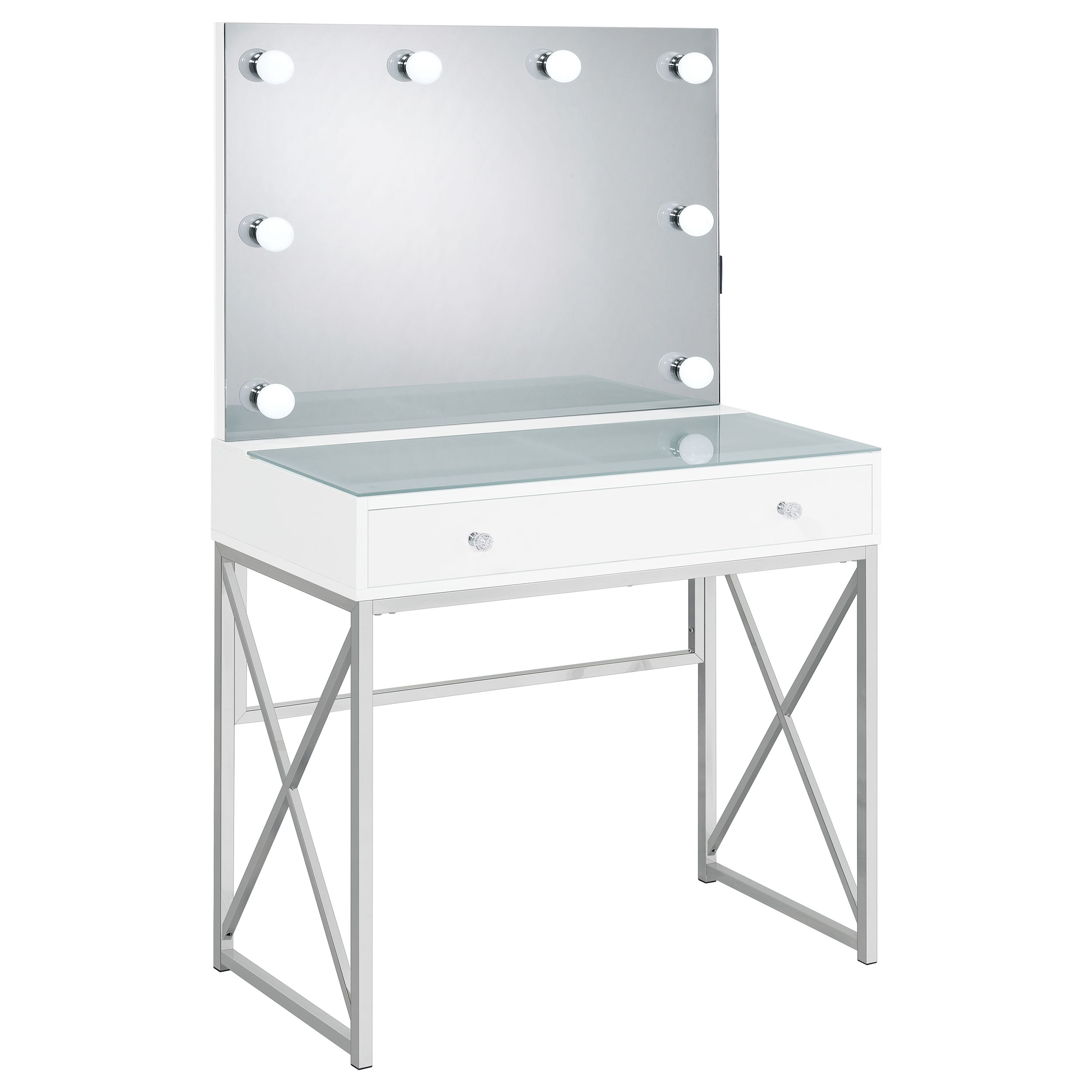 Eliza Makeup Vanity Table with LED Mirror and Stool - Ideal Furniture (Fresno,CA)