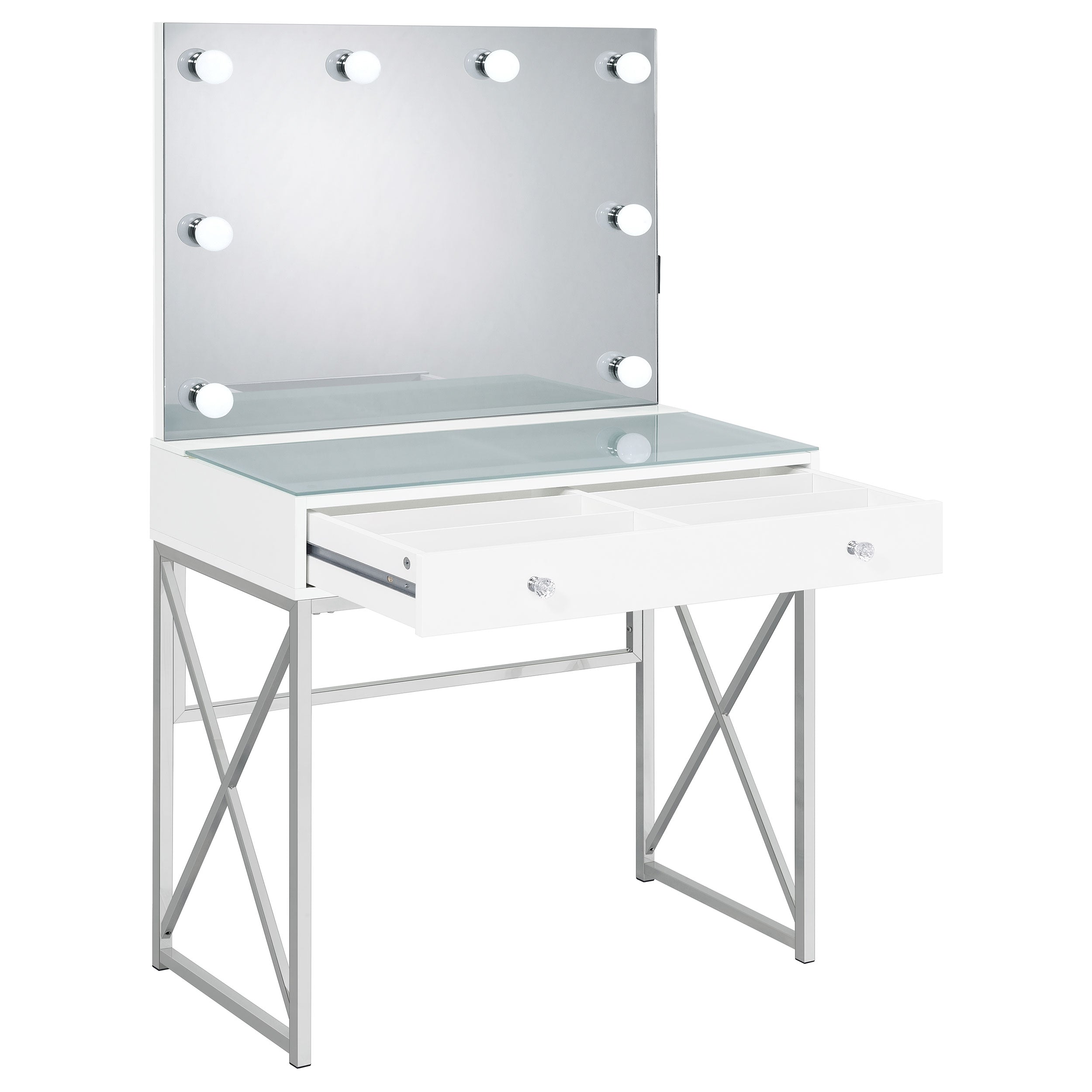 Eliza Makeup Vanity Table with LED Mirror and Stool - Ideal Furniture (Fresno,CA)