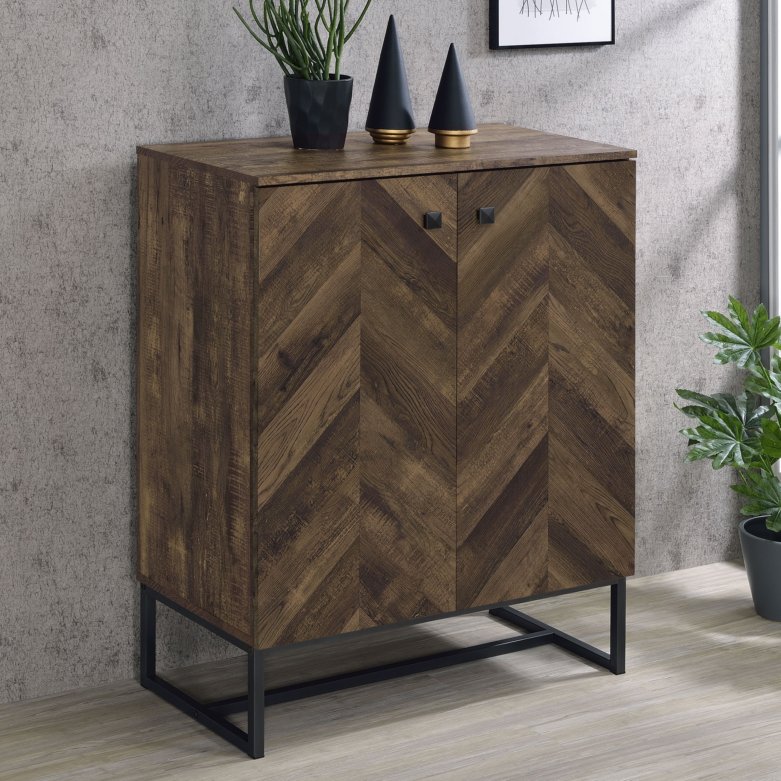 Carolyn 2-door Accent Cabinet Rustic Oak and Gunmetal - Ideal Furniture (Fresno,CA)