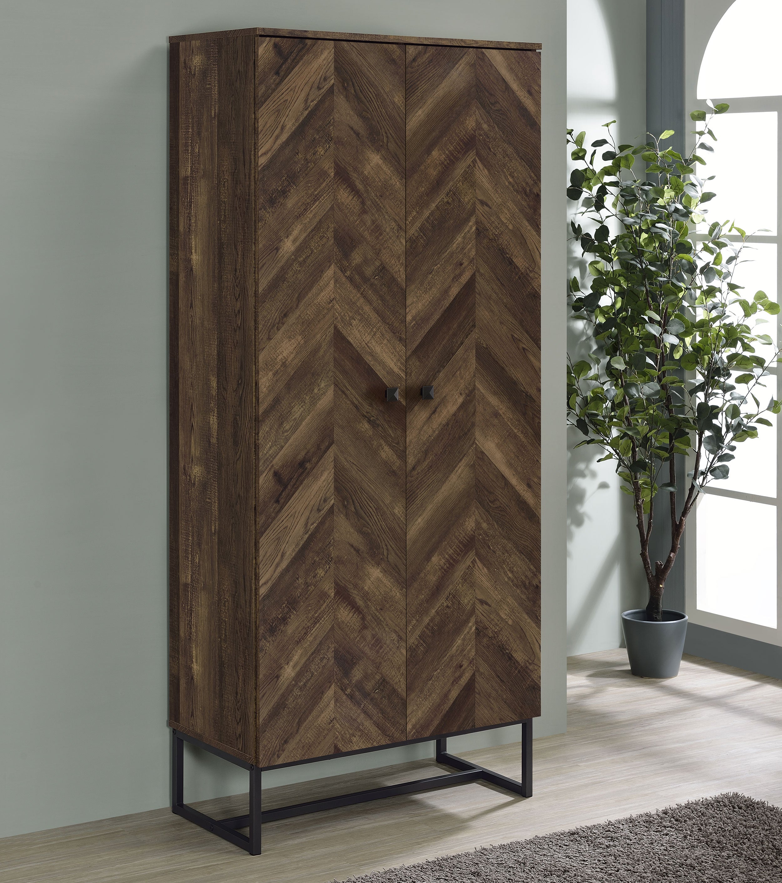 Carolyn 2-door Accent Cabinet Rustic Oak and Gunmetal - Ideal Furniture (Fresno,CA)