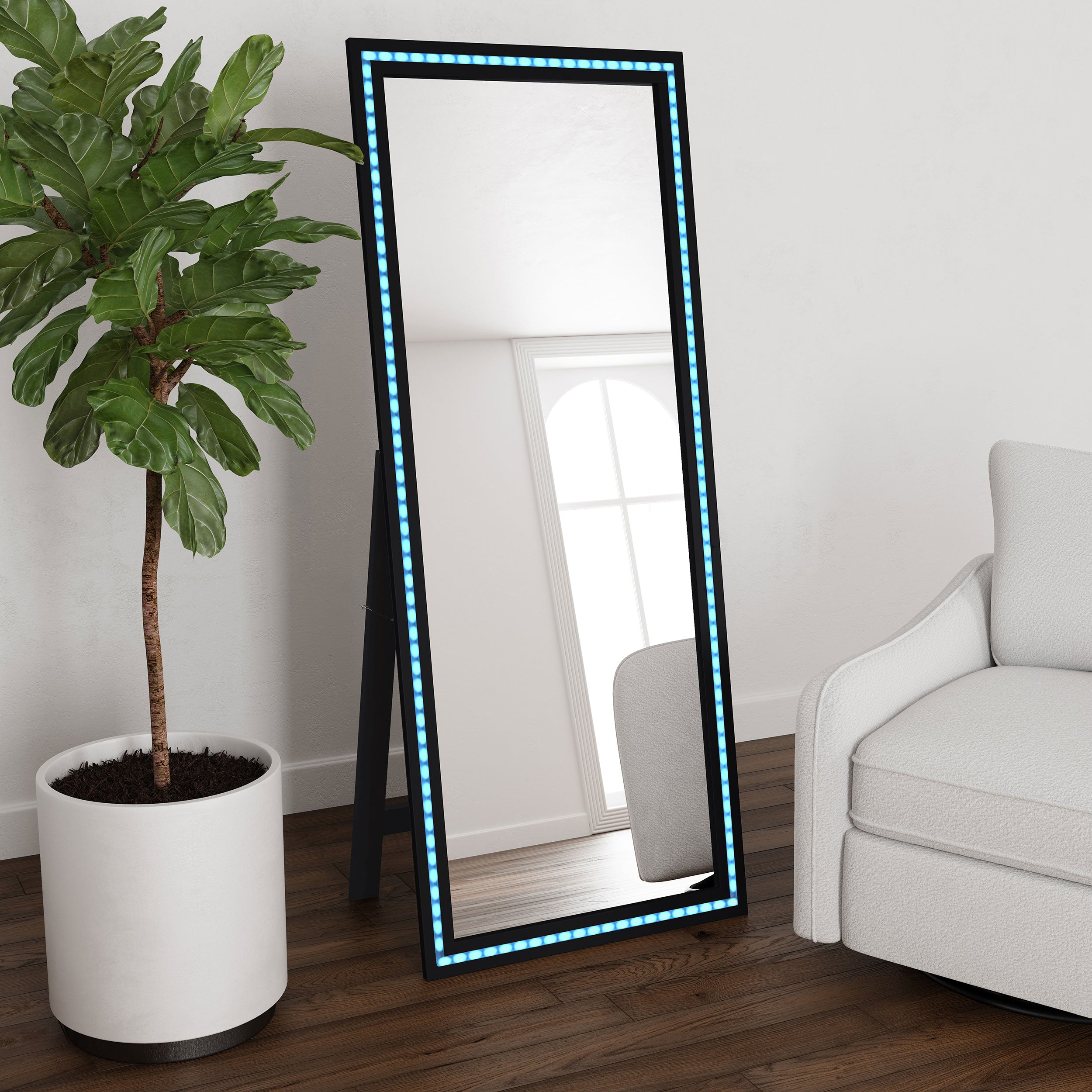 Windrose Standing Mirror with LED Lighting - Ideal Furniture (Fresno,CA)