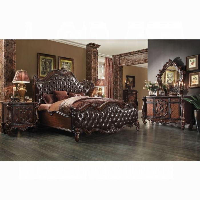 Versailles 2-Tone Dark Brown PU & Cherry Oak Eastern King Bed - Ideal Furniture (Fresno,CA)