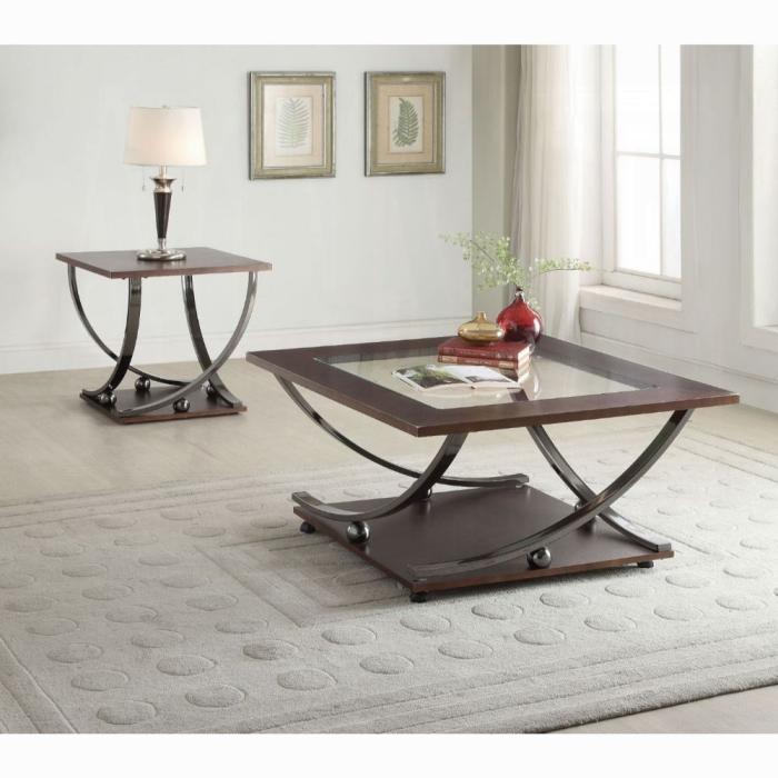 Isiah Black Nickel & Clear Glass Coffee Table - Ideal Furniture (Fresno,CA)