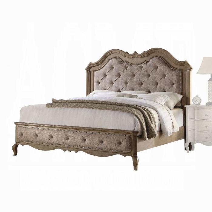 Chelmsford Beige Fabric & Antique Taupe Queen Bed - Ideal Furniture (Fresno,CA)