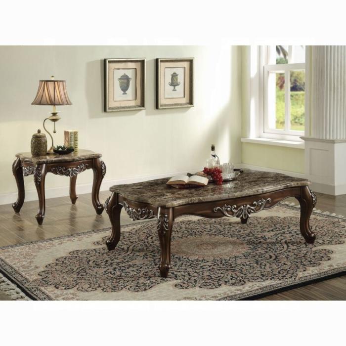 Latisha Marble & Antique Oak Coffee Table - Ideal Furniture (Fresno,CA)
