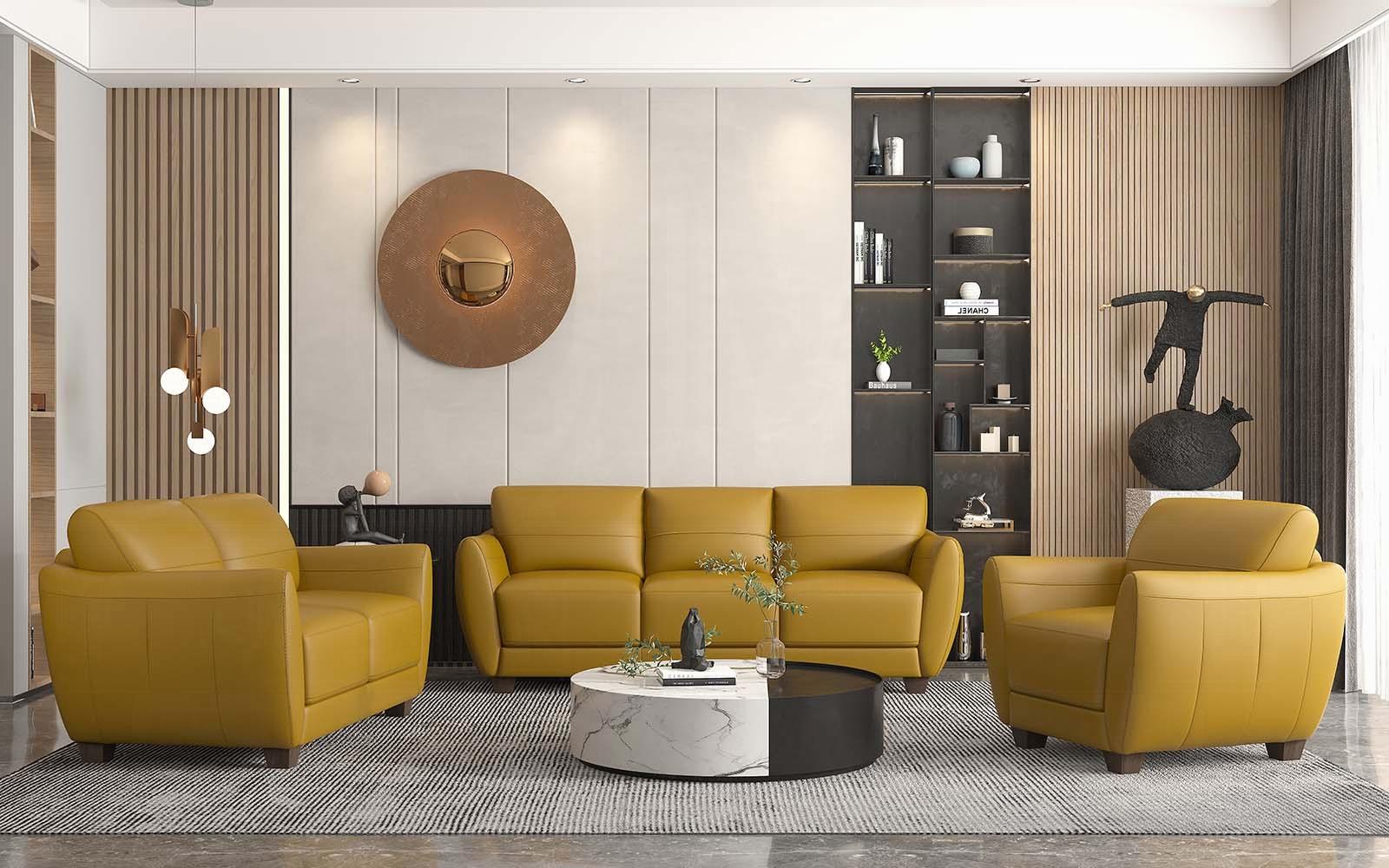 Valeria Mustard Leather Sofa - Ideal Furniture (Fresno,CA)