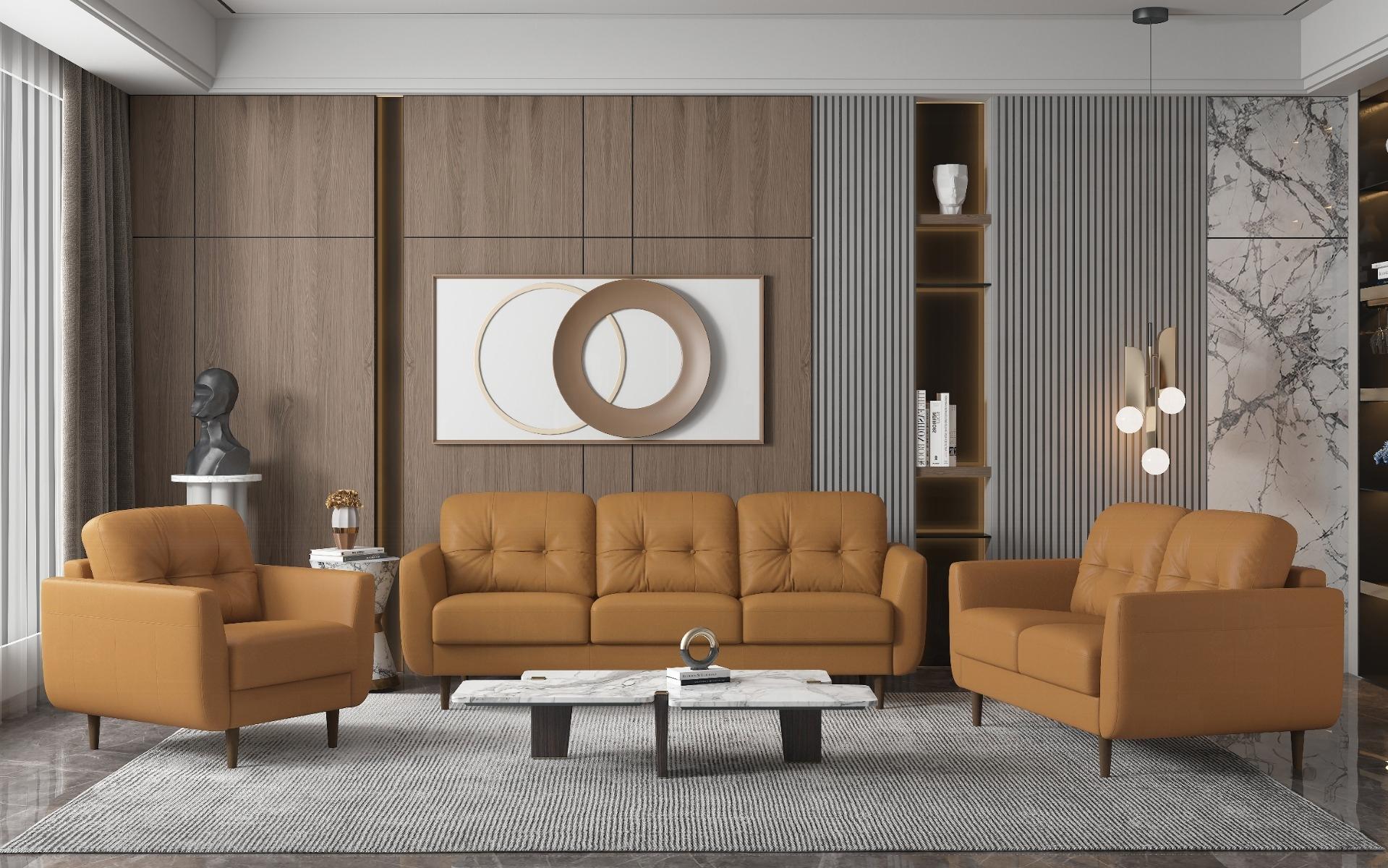 Radwan Camel Leather Sofa - Ideal Furniture (Fresno,CA)