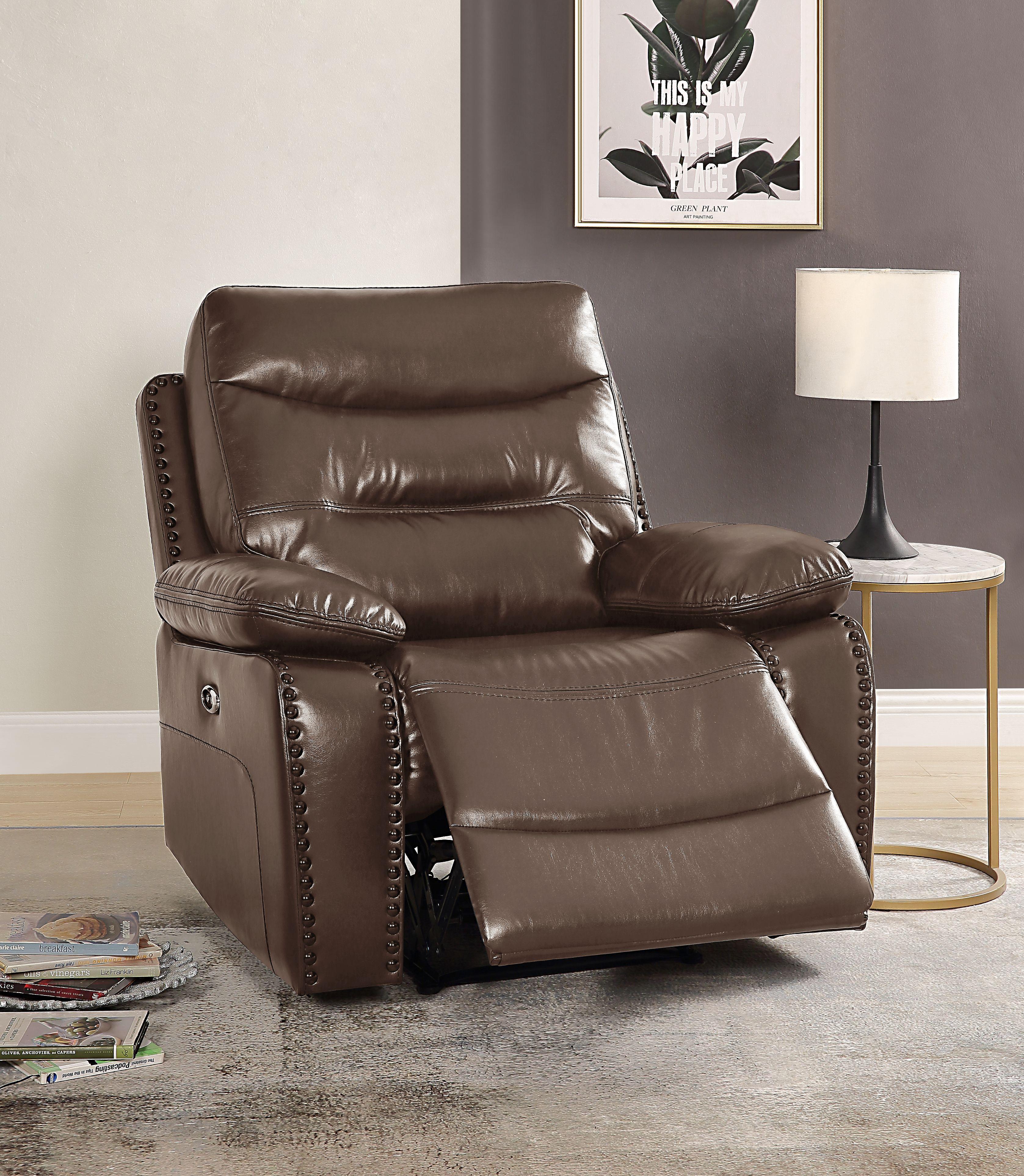 Aashi Brown Leather-Gel Match Recliner (Power Motion) - Ideal Furniture (Fresno,CA)