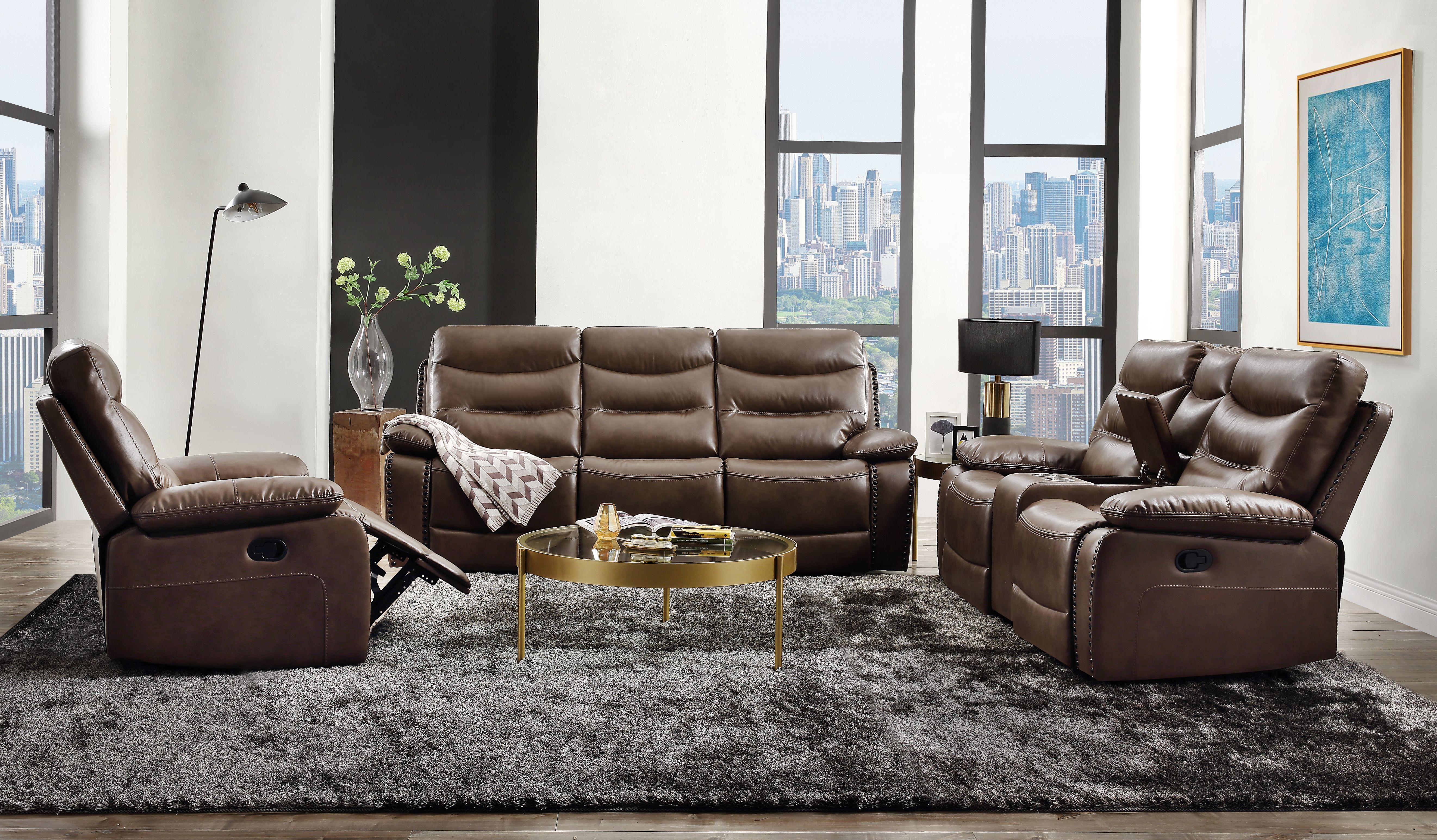 Aashi Brown Leather-Gel Match Sofa (Motion) - Ideal Furniture (Fresno,CA)