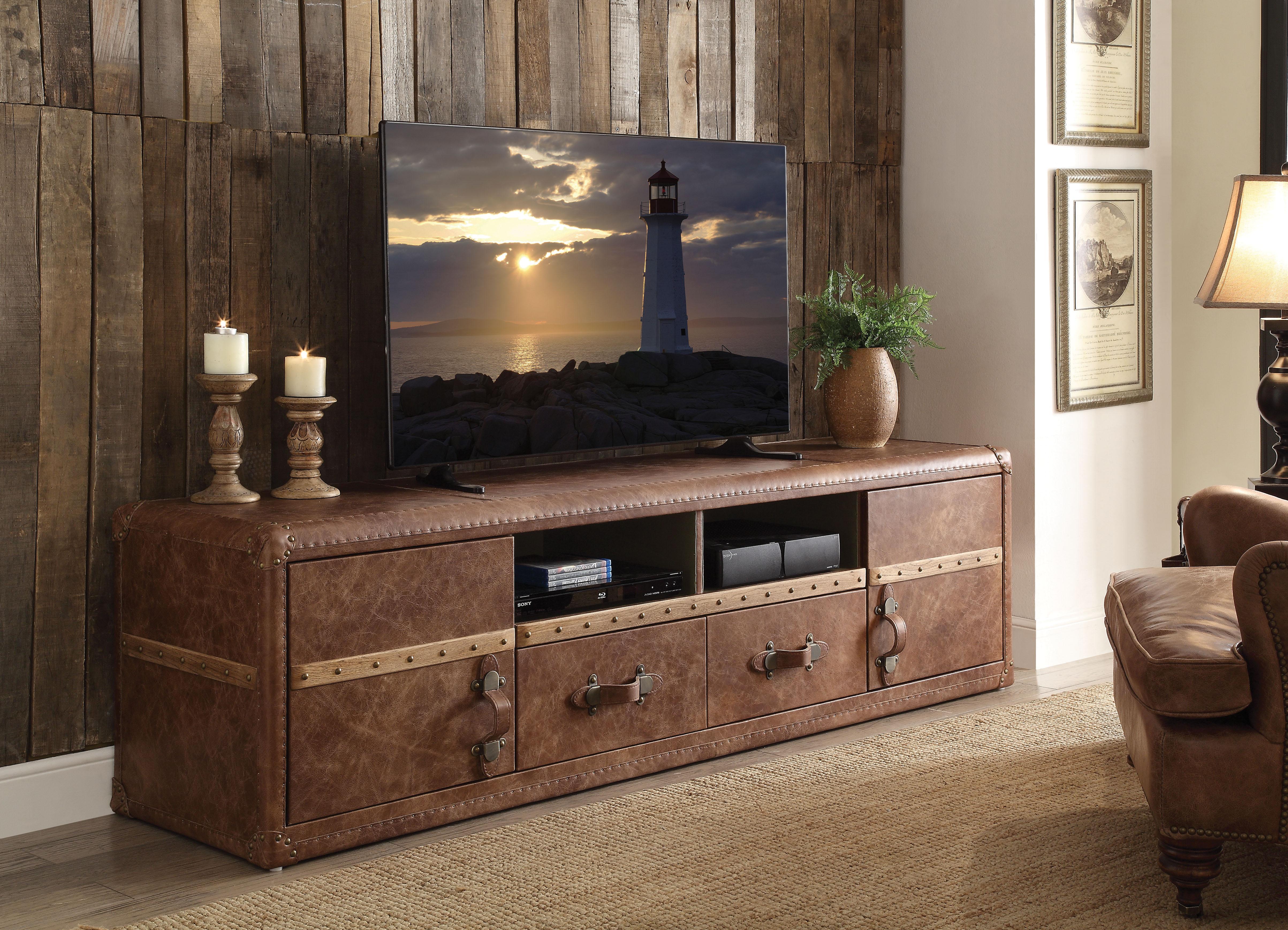 Aberdeen Retro Brown Top Grain Leather TV Stand - Ideal Furniture (Fresno,CA)