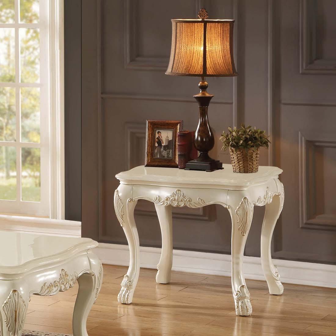 Acme Chantelle End Table with Marble Top in Pearl White 83542 - Ideal Furniture (Fresno,CA)