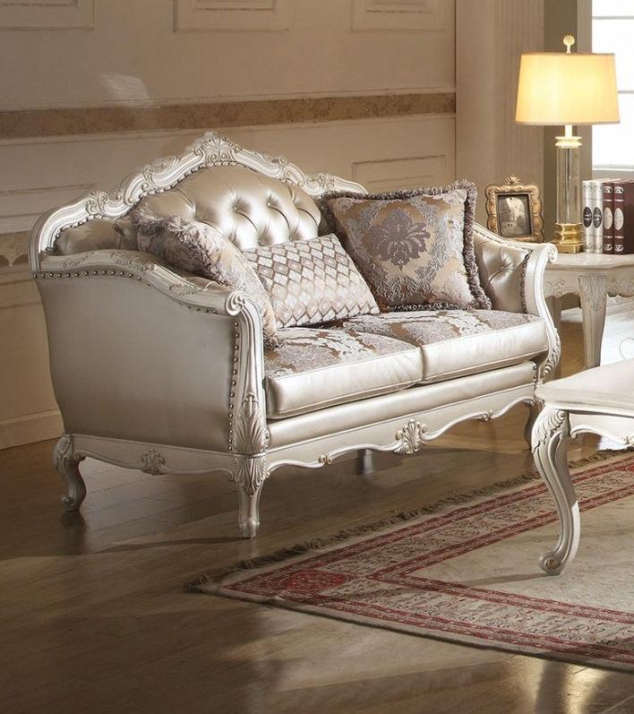 Acme Chantelle Loveseat w/3 Pillows in Pearl White 53541 - Ideal Furniture (Fresno,CA)