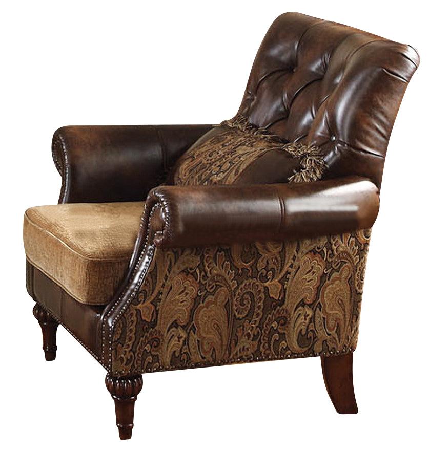 Acme Dreena Traditional Bonded Leather and Chenille Chair 05497 - Ideal Furniture (Fresno,CA)