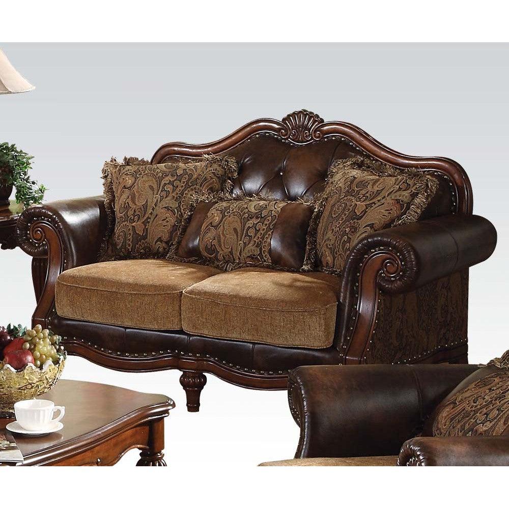 Acme Dreena Traditional Bonded Leather and Chenille Loveseat 05496 - Ideal Furniture (Fresno,CA)