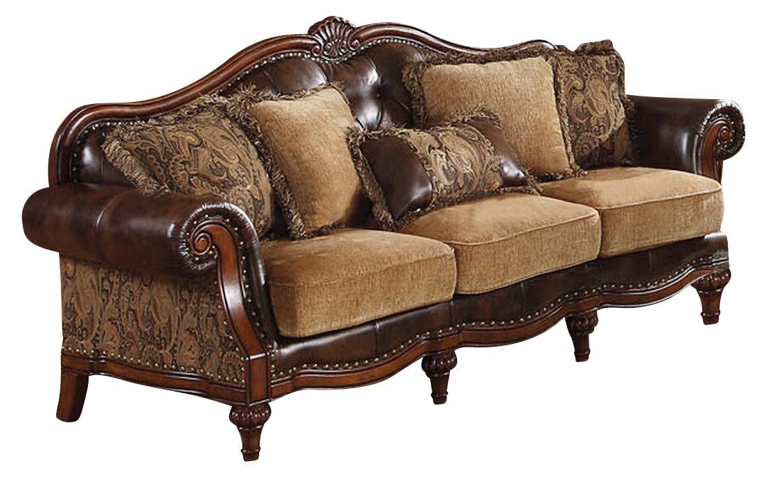 Acme Dreena Traditional Bonded Leather and Chenille Sofa 05495 - Ideal Furniture (Fresno,CA)