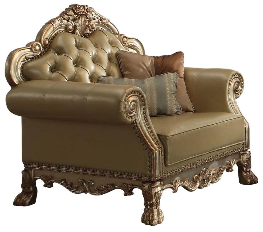 Acme Dresden Chair w/ 2 Pillows in Gold Patina 53162 - Ideal Furniture (Fresno,CA)
