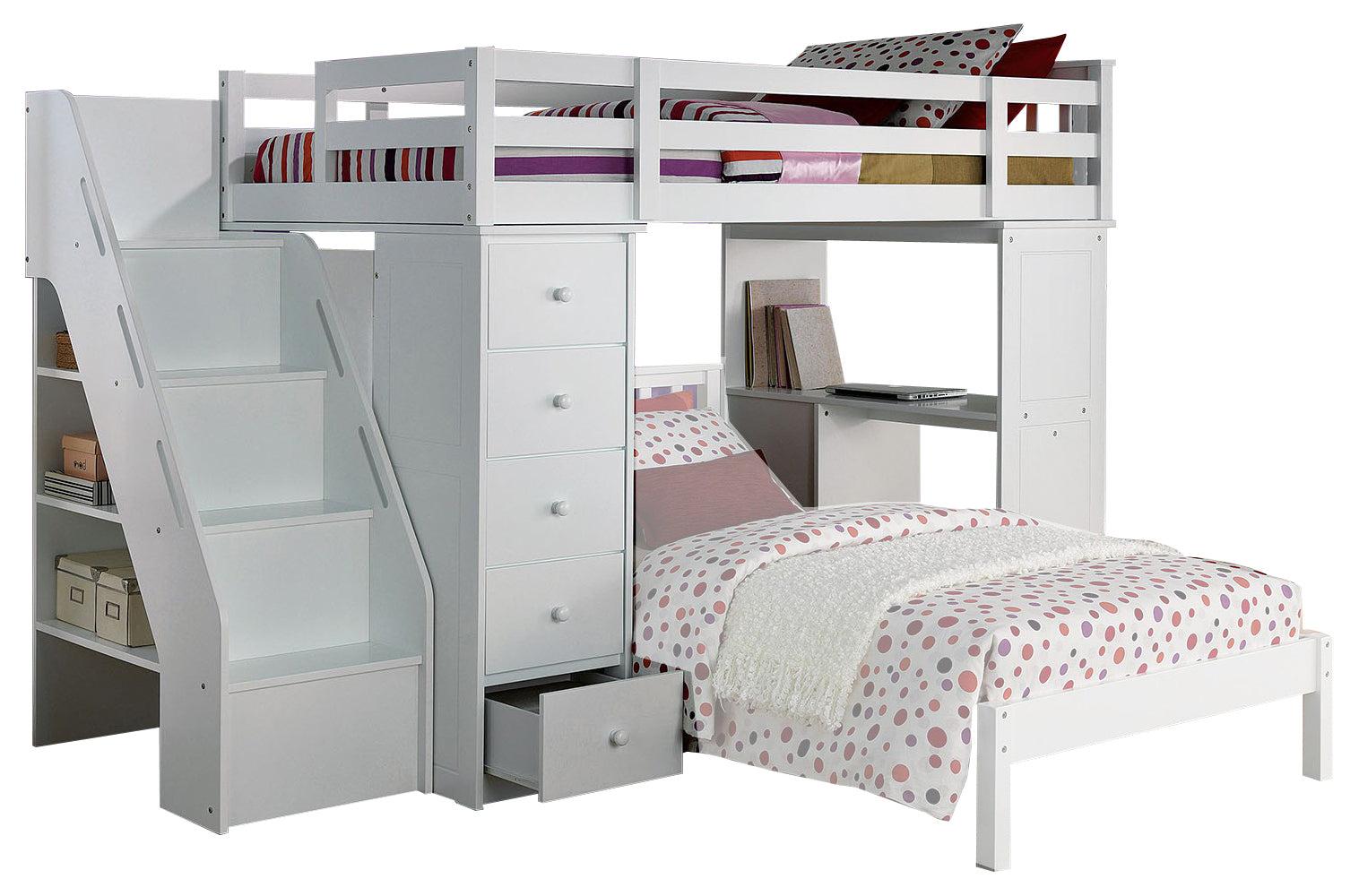 Acme Freya Loft Bed with Bookcase Ladder in White 37145 - Ideal Furniture (Fresno,CA)